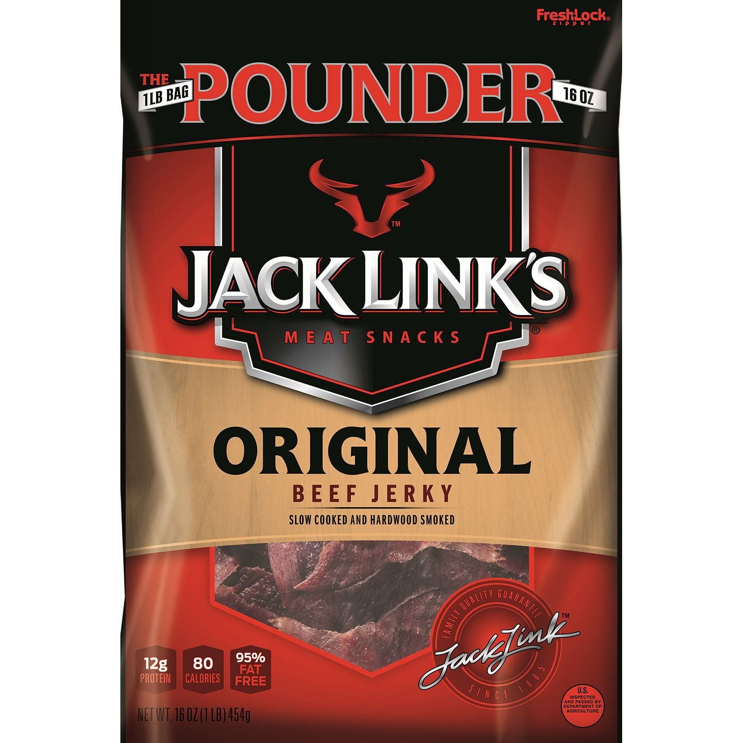Jack Link's Original Beef Jerky - 16oz (4 Pack) | High Protein Snack for Hiking, Camping & Road Trips | Gluten Free & Tender Meat Jerky