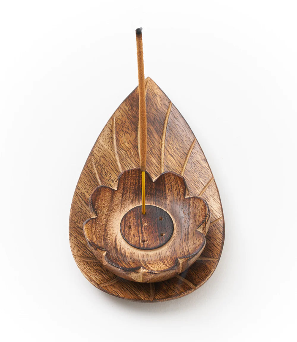 Lotus Flower Wooden Incense Holder - Handcrafted Aromatherapy Decor for Meditation, Yoga & Home Relaxation