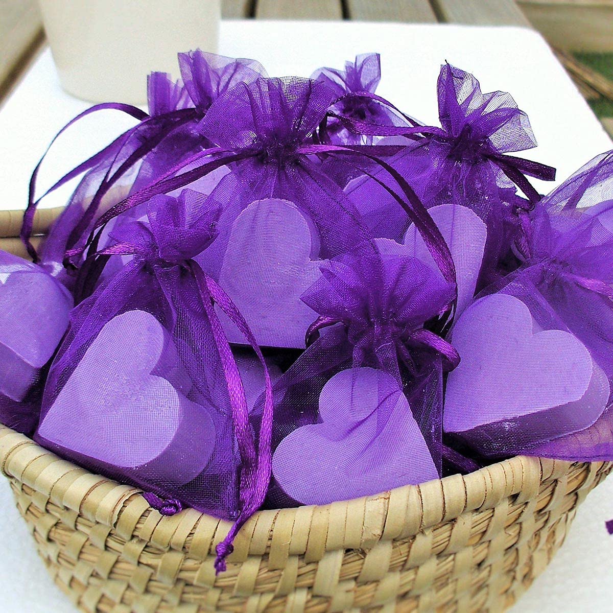 50 Count 4x6 Inches Purple Organza Drawstring Gift Bags - Sheer Mesh Voile Pouches for Jewelry, Dried Lavender, Party Favors | Perfect for Baby Showers, Weddings, Christmas, Birthday Parties & Beach Events