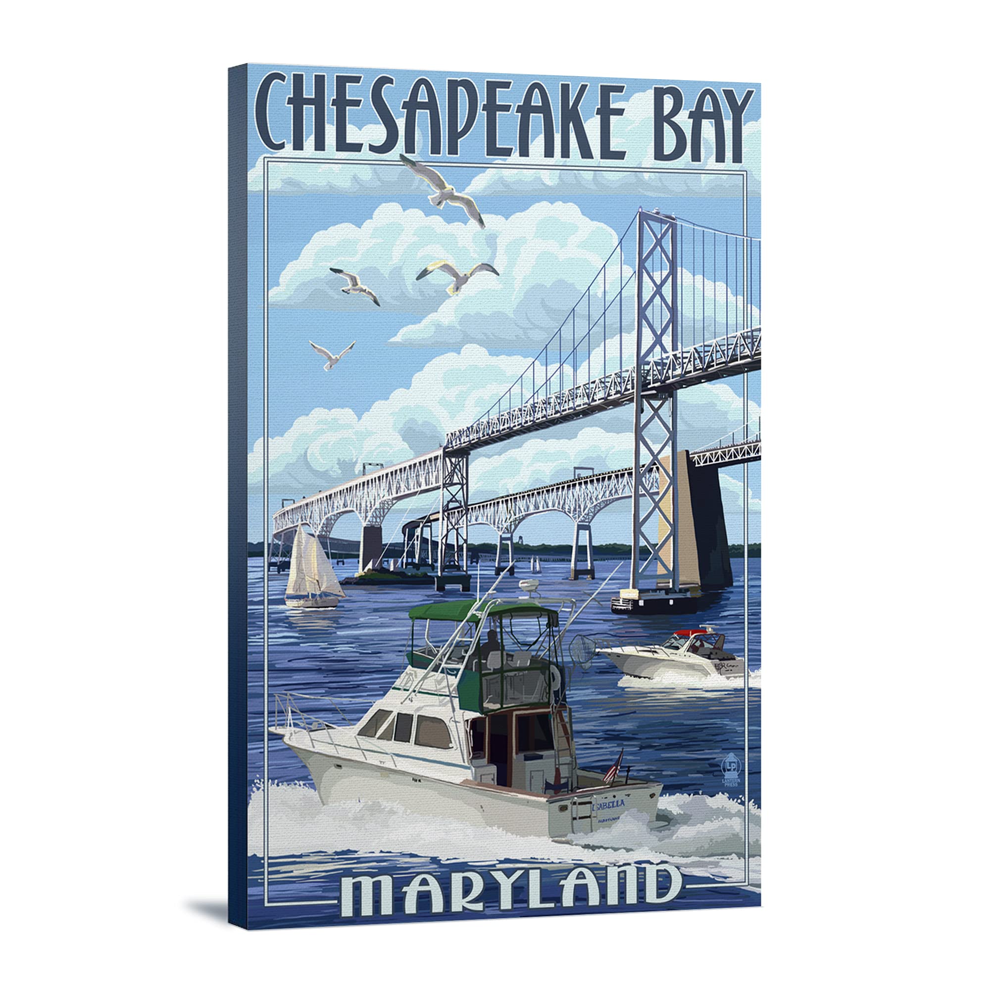 Lantern Press Maryland Chesapeake Bay Bridge Canvas Art Print - 12x18 Inch Wrapped Wall Decor for Living Room, Bedroom & Office - Coastal Landscape Painting for Home Decoration