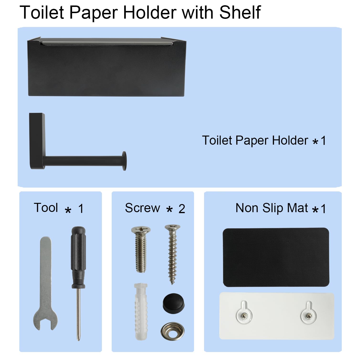 Stainless Steel Wall Mount Toilet Paper Holder with Shelf & Wet Wipes Dispenser - Bathroom Storage Organizer for Hidden Wet Wipes - Black (Larger Size) - Perfect for Modern Bathrooms, Powder Rooms & RV Toilets