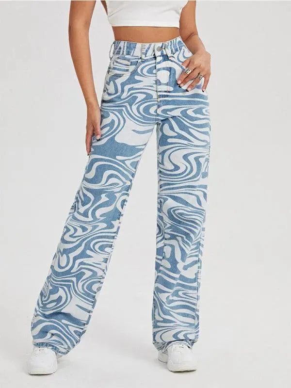 Women's Mid Rise Swirl Abstract Jeans - Stylish & Comfortable Denim for Casual Wear, Work & Everyday Outfits