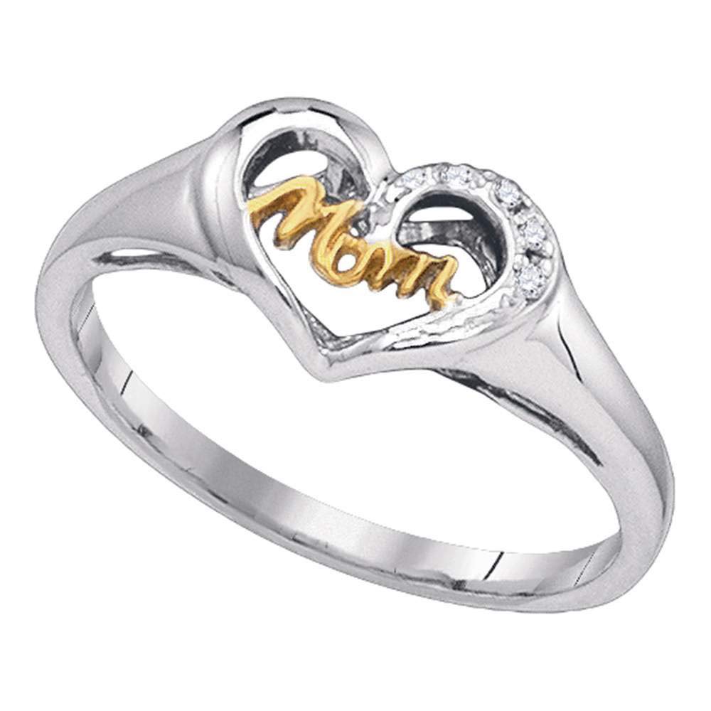 Dazzlingrock Sterling Silver & Gold 2-Tone Heart Ring for Women - Round Diamond Mother's Gift (0.02 ctw) - Perfect for Mother's Day, Anniversary & Valentine's Day Gifts