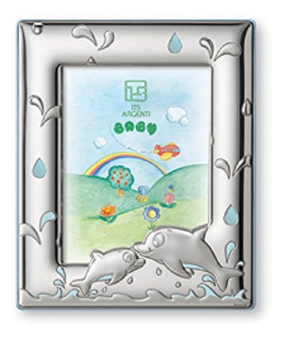 Handcrafted Sterling Silver Picture Frame with Dolphin Design - Made in Italy (Pink Back) | Perfect for Wedding Photos, Anniversary Gifts & Home Decor