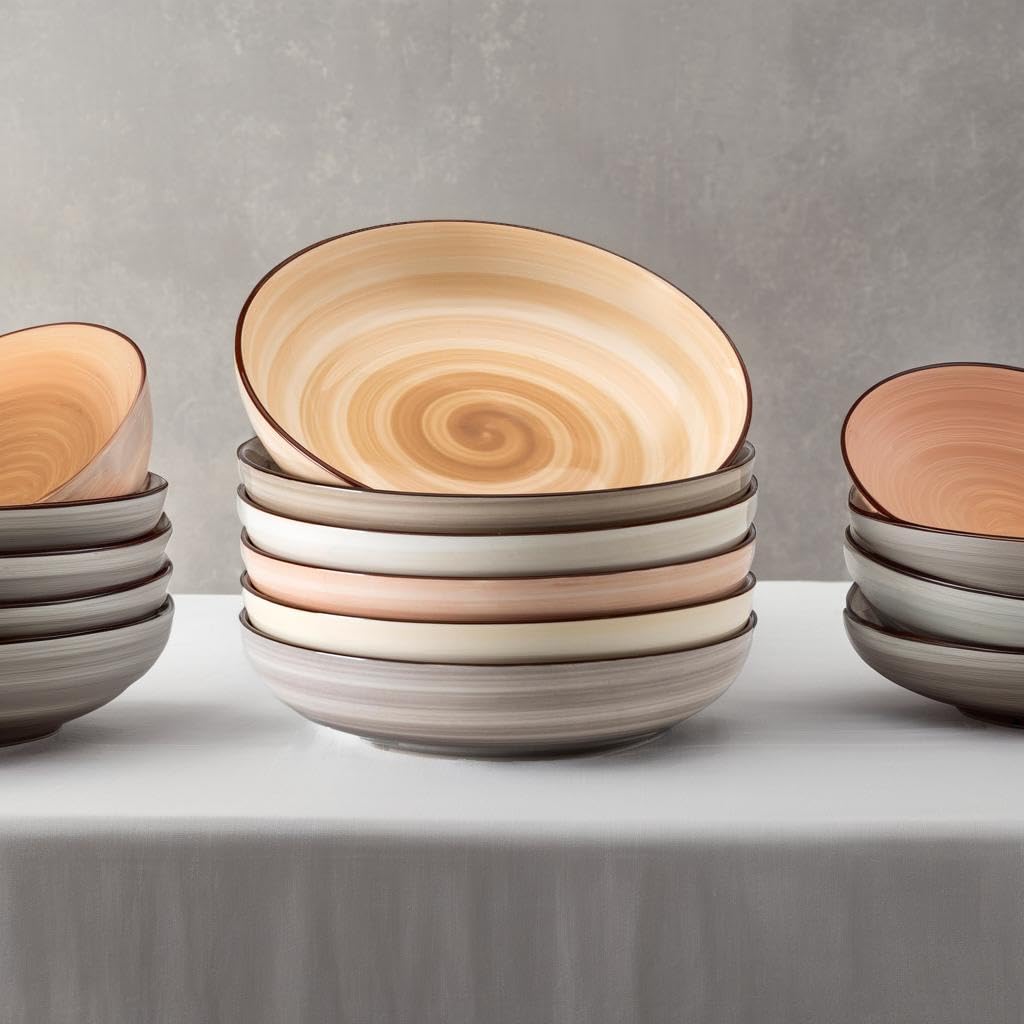 Sweese 6-Piece Pasta Bowls Set - 30oz Ceramic Deep Soup & Salad Bowls, Microwave & Dishwasher Safe - Oven Safe Porcelain Serving Dishes with Lipped Edges - Perfect for Pasta, Salad, Soup & Family Dinners