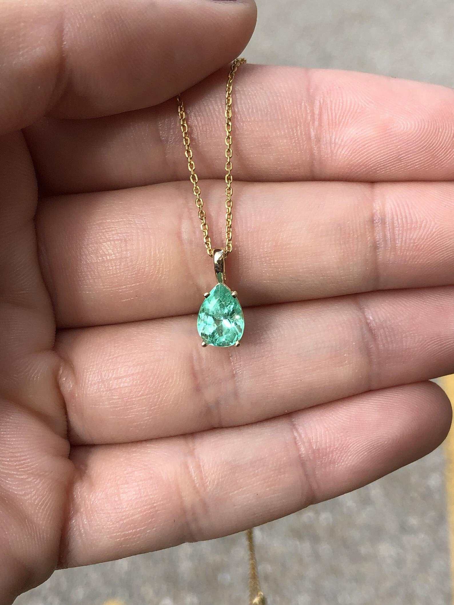1.50 Carat Natural Colombian Emerald Pear Solitaire Pendant Necklace in 14K Gold - Elegant Jewelry Gift for Women, Perfect for Weddings, Anniversaries & Special Occasions