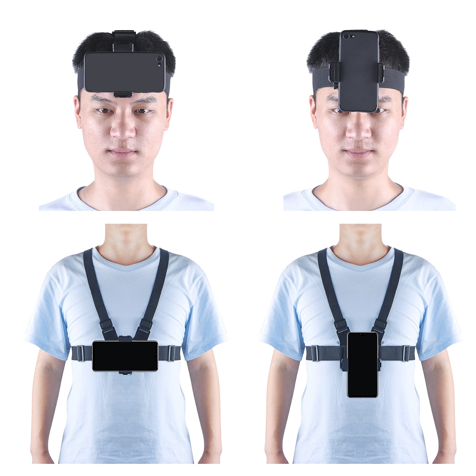 Universal Chest Mount & Head Mount Phone Holder Kit for POV/VLOG - Compatible with iPhone, GoPro, DJI Action 2 Camera - Perfect for Action Sports, Travel Vlogging & Hands-Free Recording