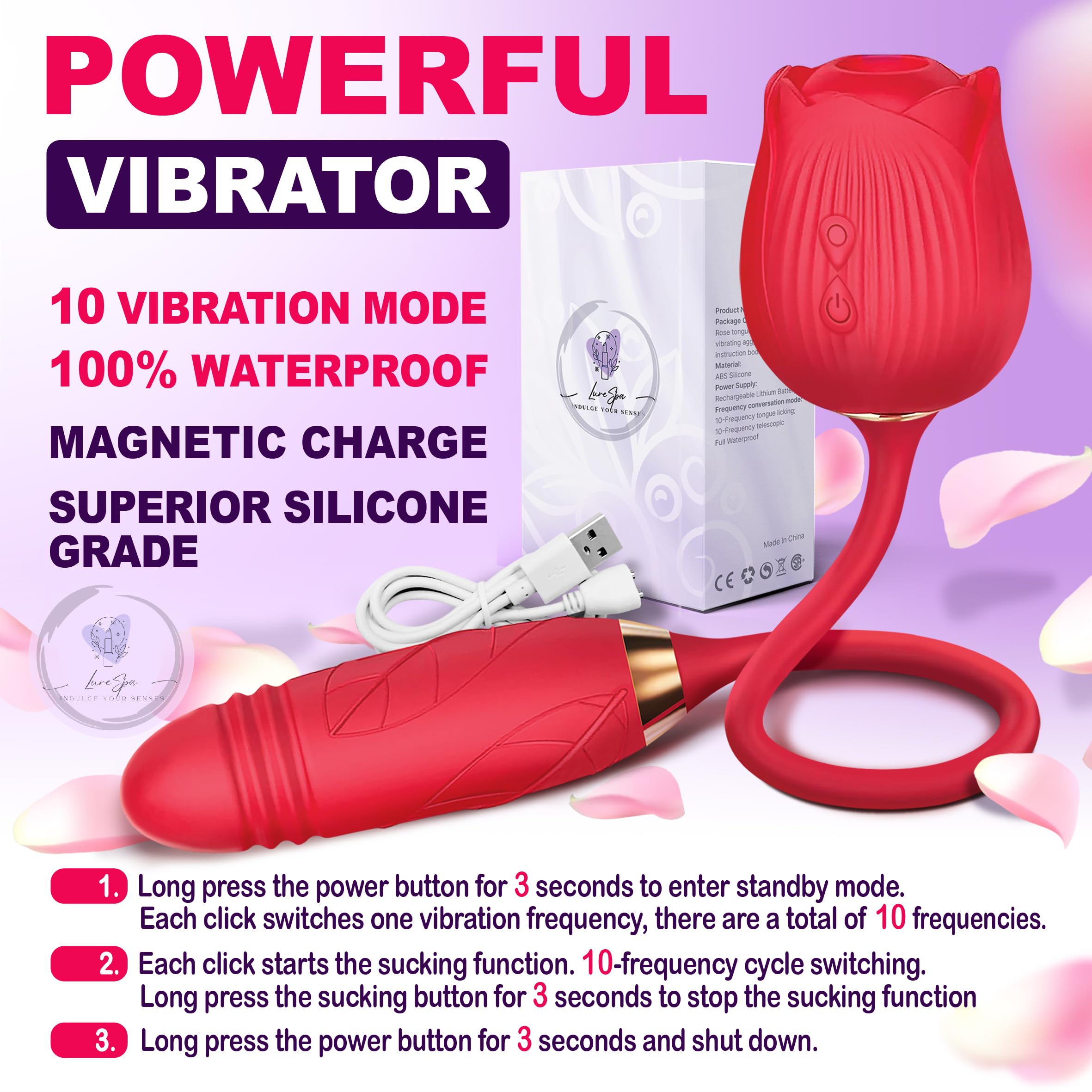 2024 New Rose-Shaped Dildo Vibrator - 10 Powerful Suction & Thrusting Modes for G-Spot & Clitoral Stimulation | Rechargeable Adult Sex Toy for Women & Couples | Perfect for Solo Play, Foreplay & Spicing Up Relationships