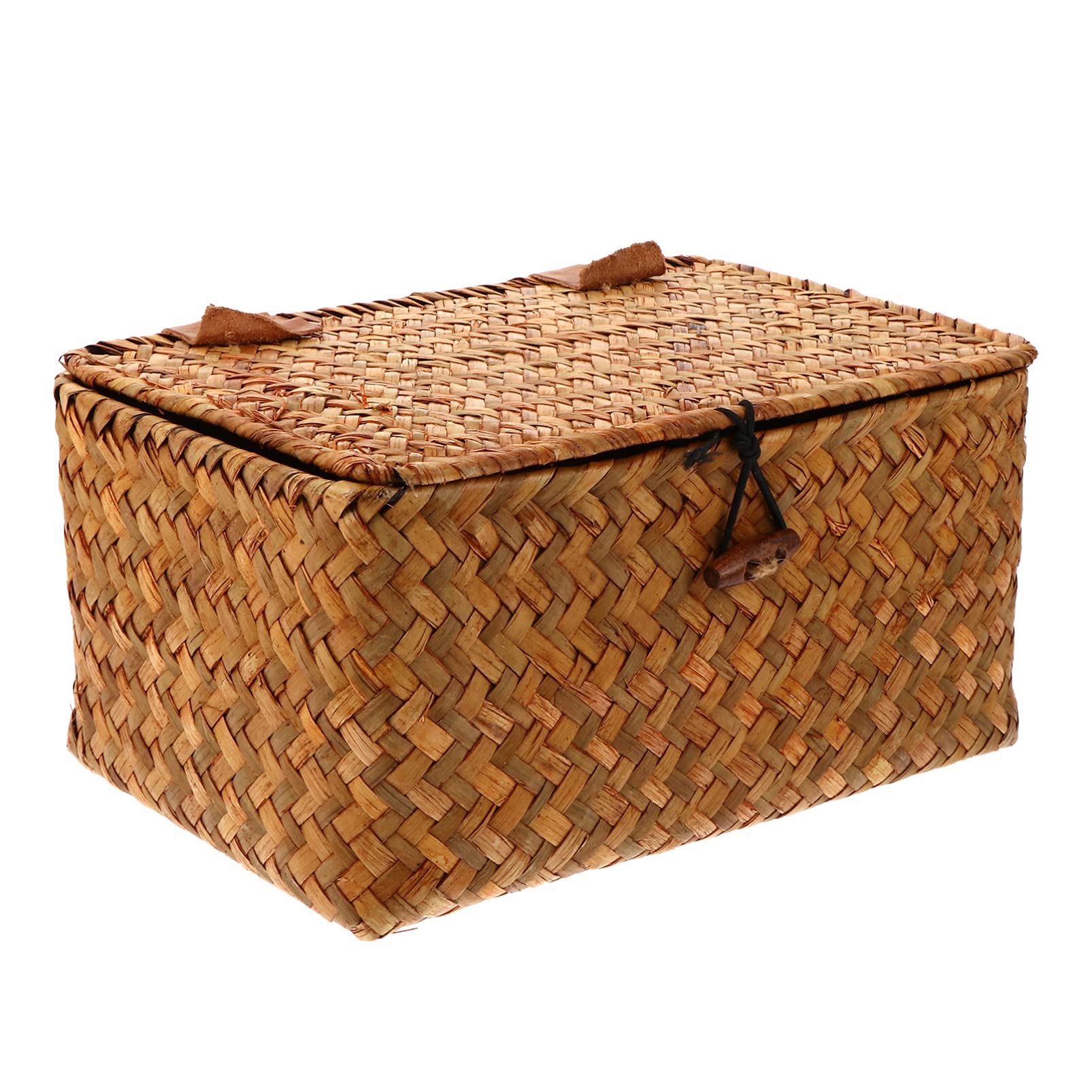 Veemoon Hand-Woven Rattan Storage Chest with Lid & Button - Stylish Desktop Storage Box & Basket for Home Organization | Perfect for Office, Living Room, and Bedroom Decor