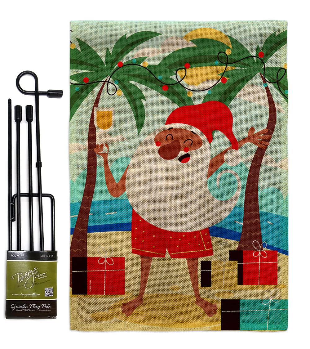 Santa Burlap Garden Flag - Double-Sided USA Made for Christmas & Summer Decor