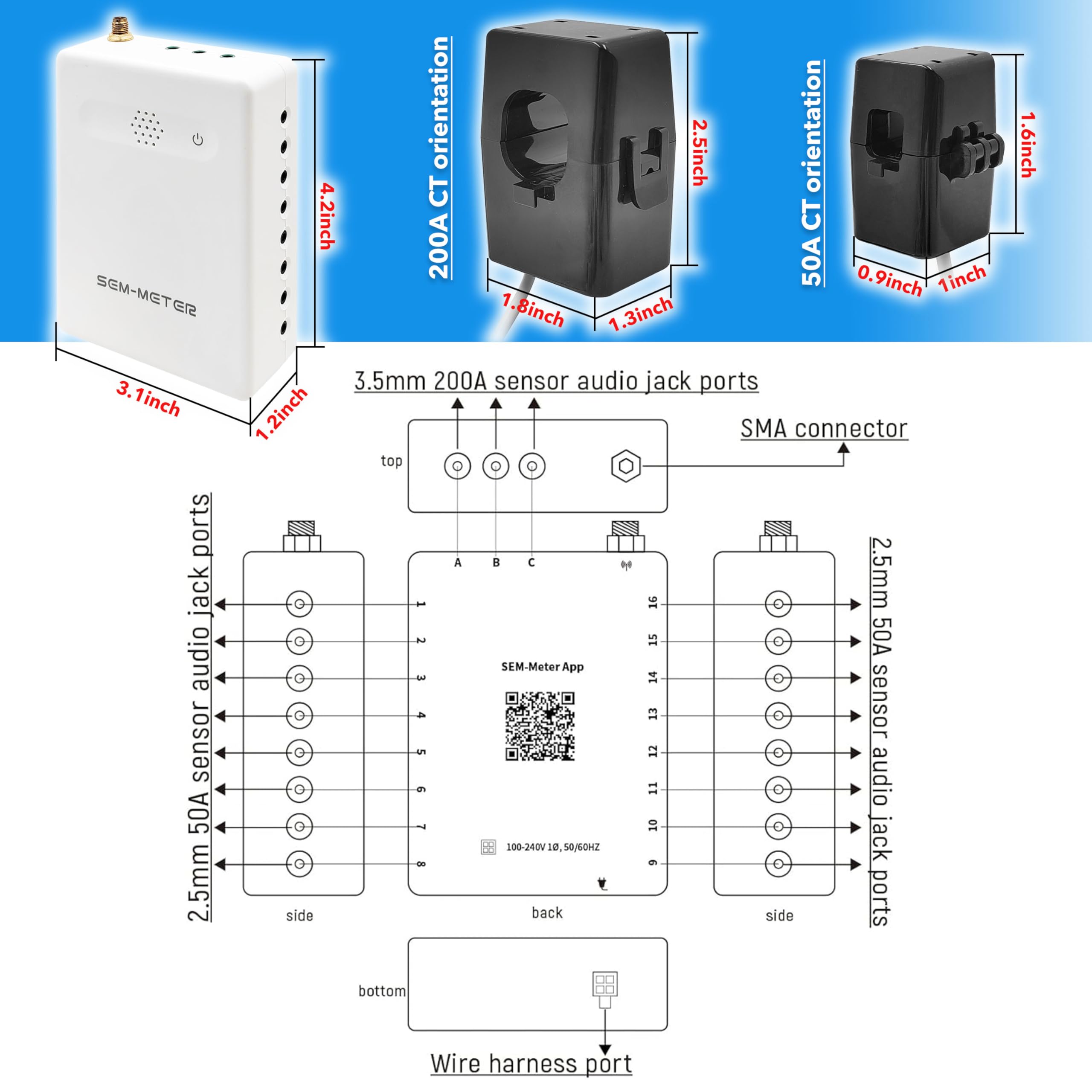 Smart Home Energy Monitor with 16 50A Circuit Sensors - Real-Time Power Usage Tracking, App History & Home Assistant Compatibility | Perfect for Solar Panel Monitoring & Home Electricity Cost Savings