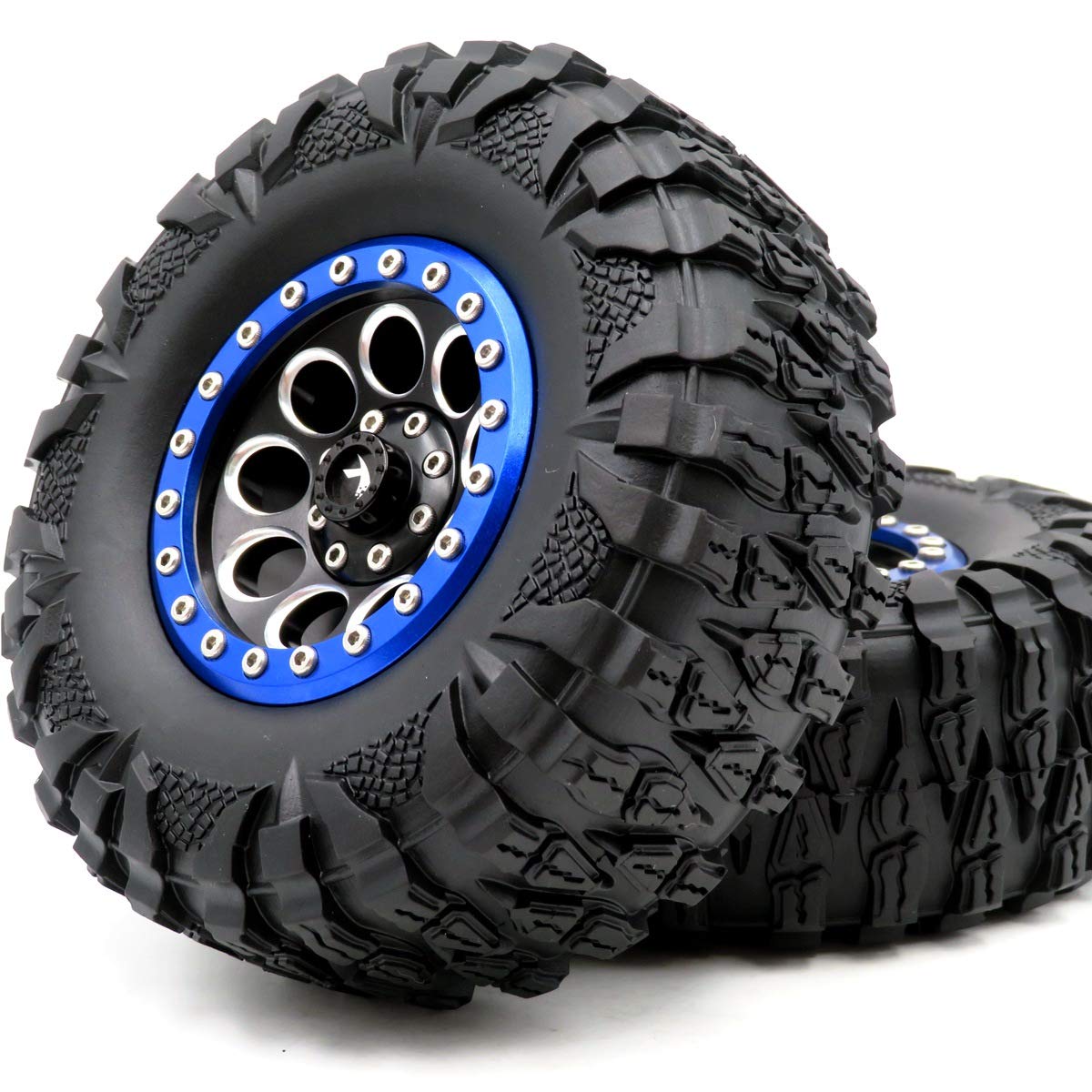 Hobbysoul 2pcs RC Crawler 2.2 Mud Terrain Tires 120mm Height & Aluminum Beadlock Wheels 12mm Hex - Perfect for Off-Road RC Cars, Rock Crawling, and Trail Adventures