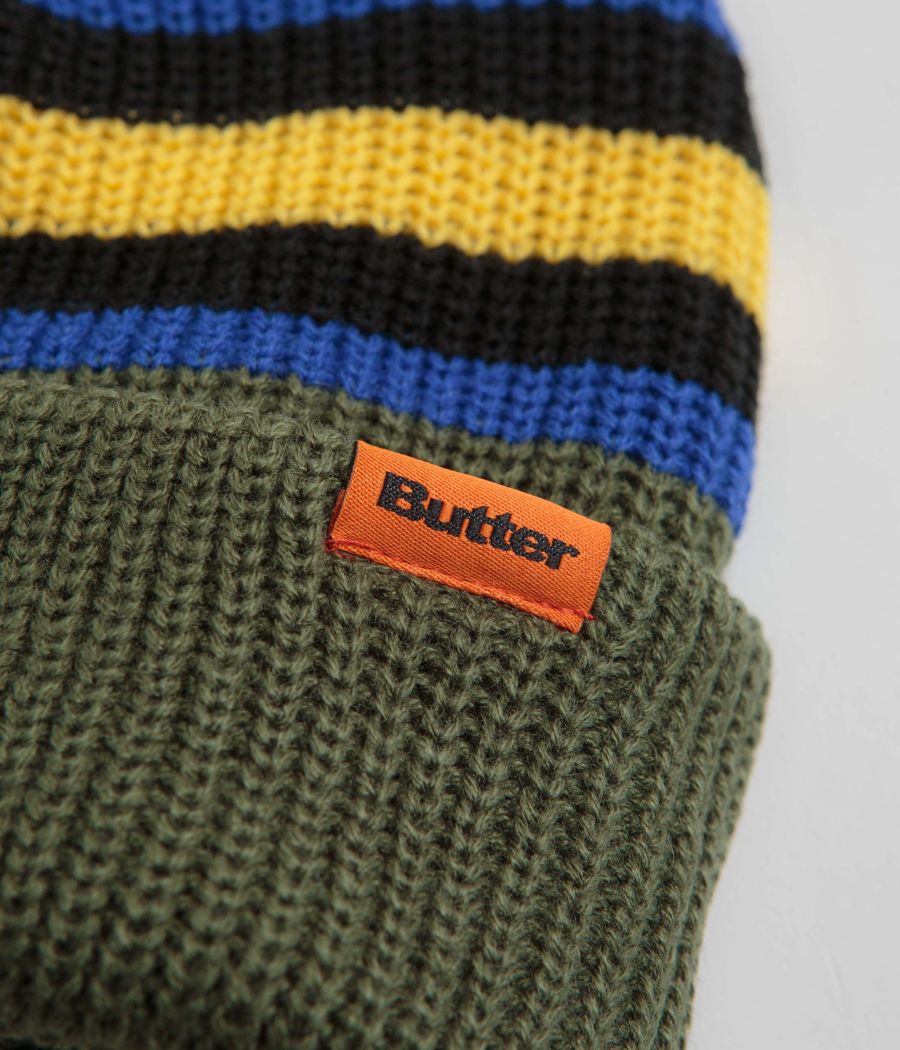 Butter Goods Stripe Cuff Beanie - Green Winter Hat for Men & Women - Perfect for Skiing, Snowboarding & Cold Weather Activities
