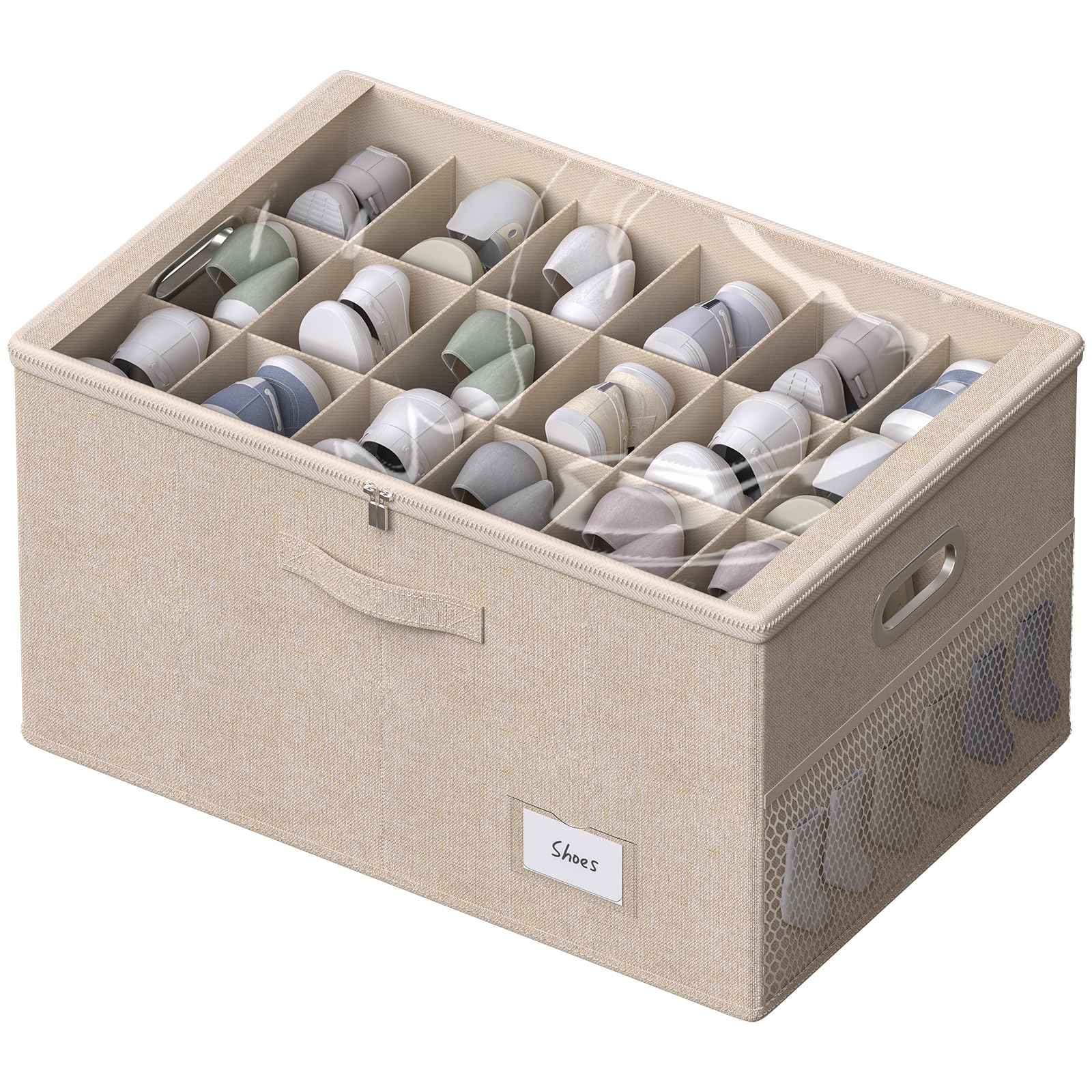 Foldable Shoe Storage Organizer for Closet - Clear View Box Holds 18 Pairs with Adjustable Dividers | Perfect for Shoes, Blankets, Linen & Clothing Storage | Space-Saving Solution for Bedroom, Entryway & Dorm Organization