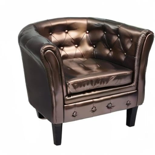 Retro Modern PU Leather Armchair - Ergonomic Design for Living Room, Bedroom & Office - Brown Faux Leather Tub Chair for Home & Reception Areas - Fast Shipping | Perfect for Lounge Seating, Guest Chairs & Workspace Comfort