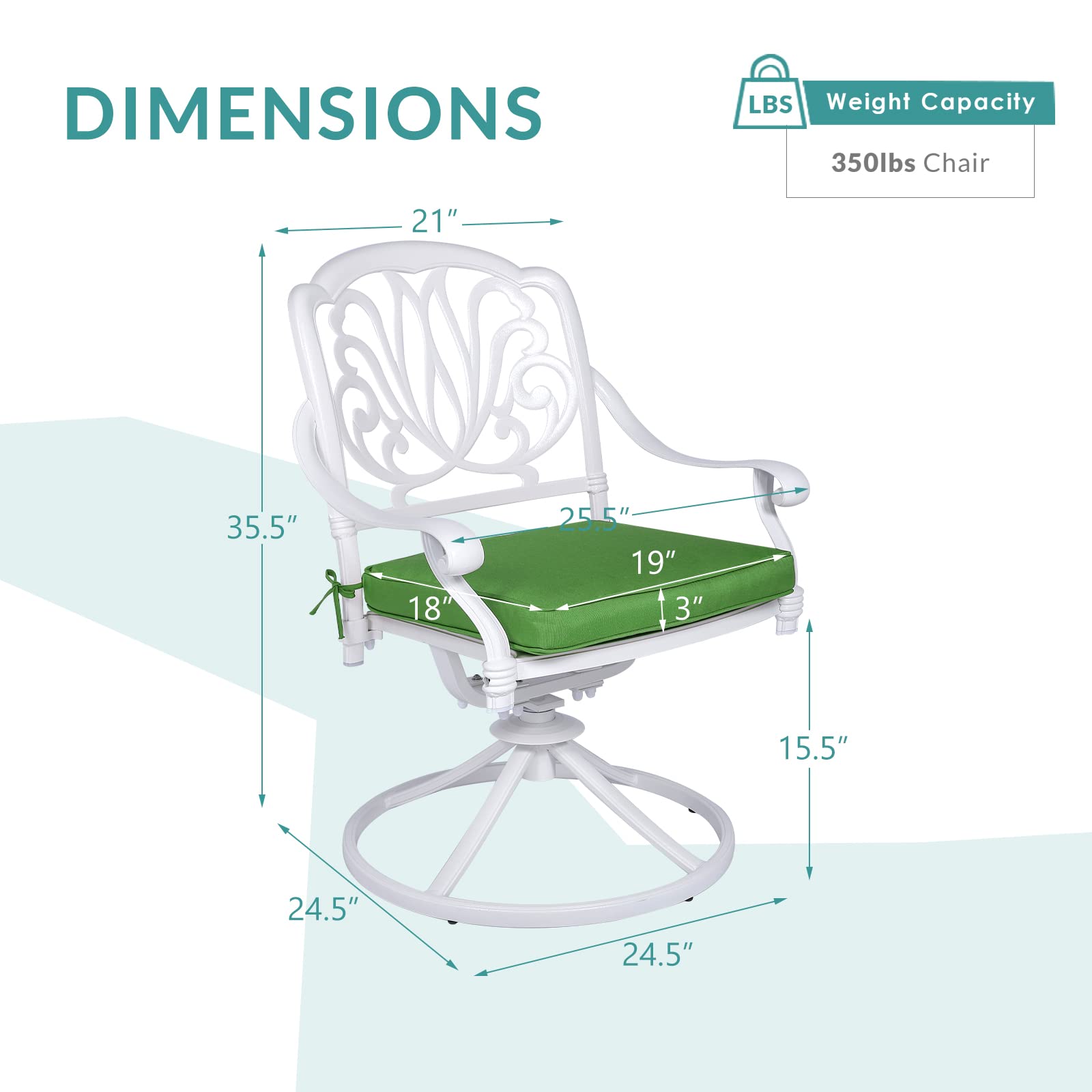 MEETWARM 2-Piece Outdoor Swivel Rocking Chairs - All-Weather Cast Aluminum Patio Dining Set with Cushions - White Bistro Chairs for Garden, Deck, Backyard, Poolside & Outdoor Entertaining