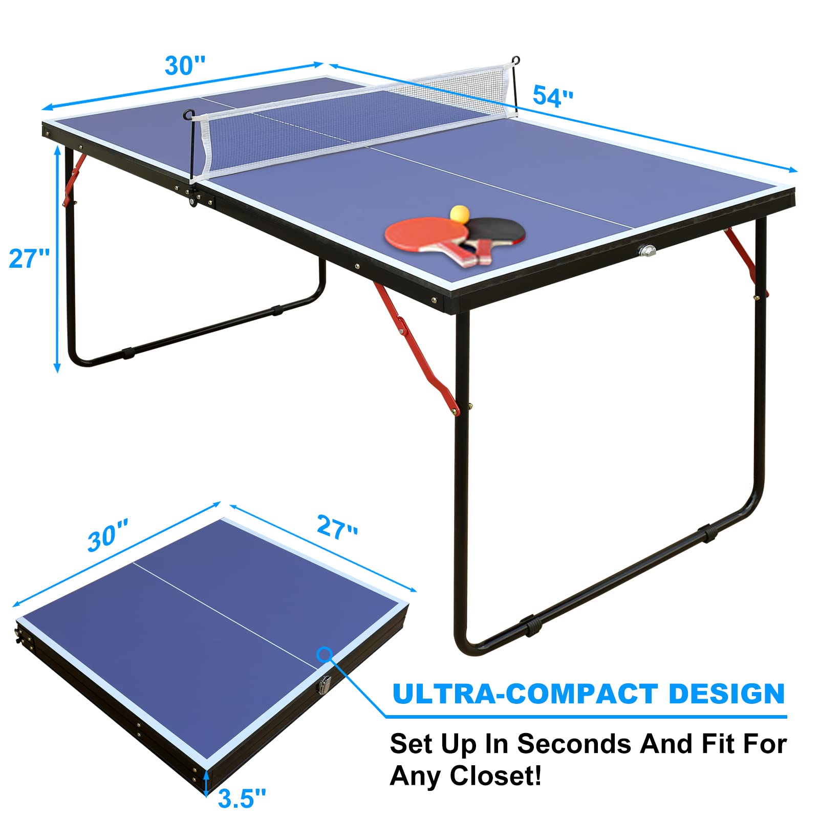 Foldable & Portable Ping Pong Table Set for Indoor & Outdoor Games - Professional Table Tennis Equipment for Home, Office, Backyard, and Gym Use