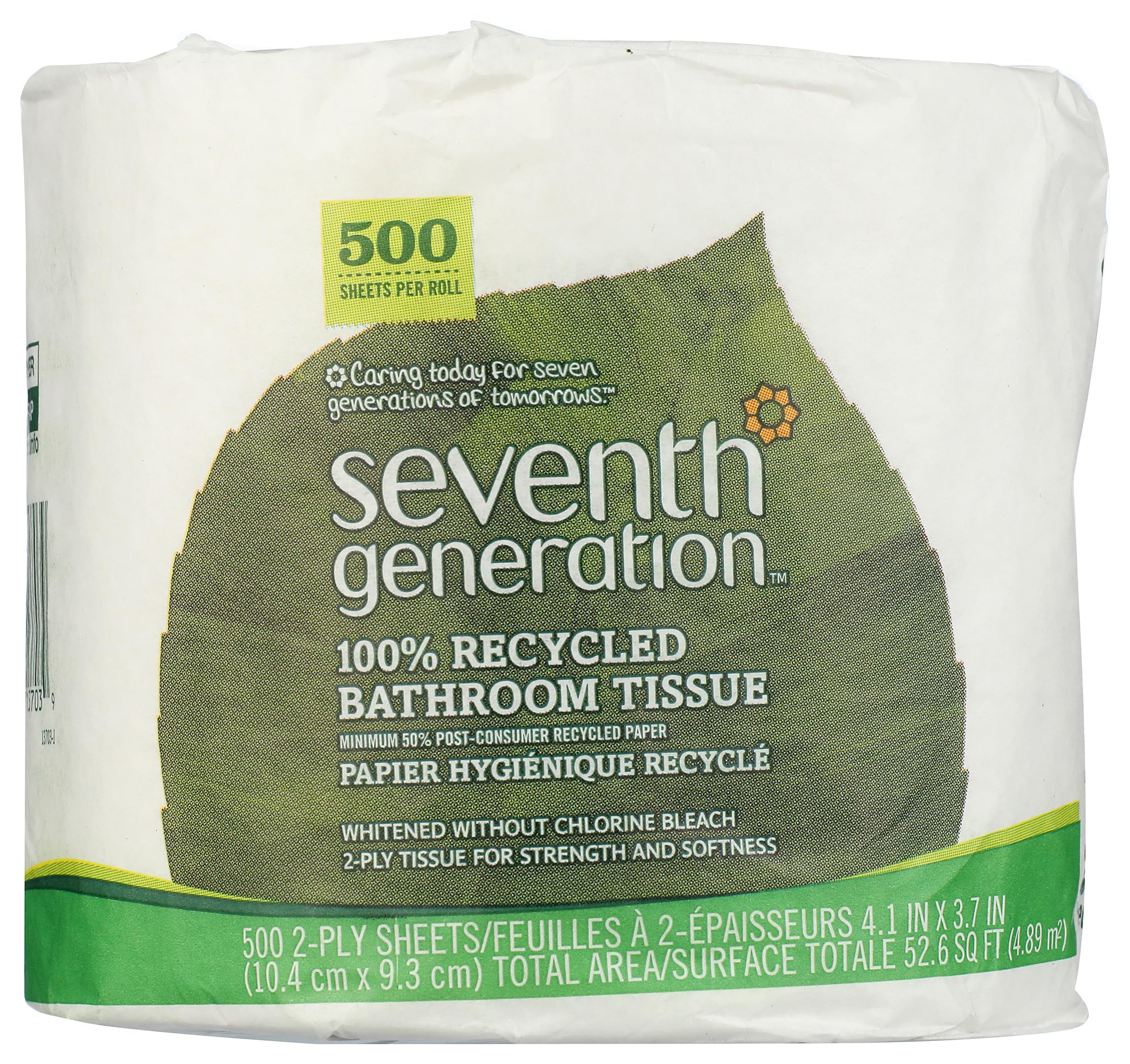 Seventh Generation 2-Ply Bathroom Tissue - 500 Sheets per Roll, 60 Rolls per Case | Soft & Strong Toilet Paper for Home, Office & Commercial Use