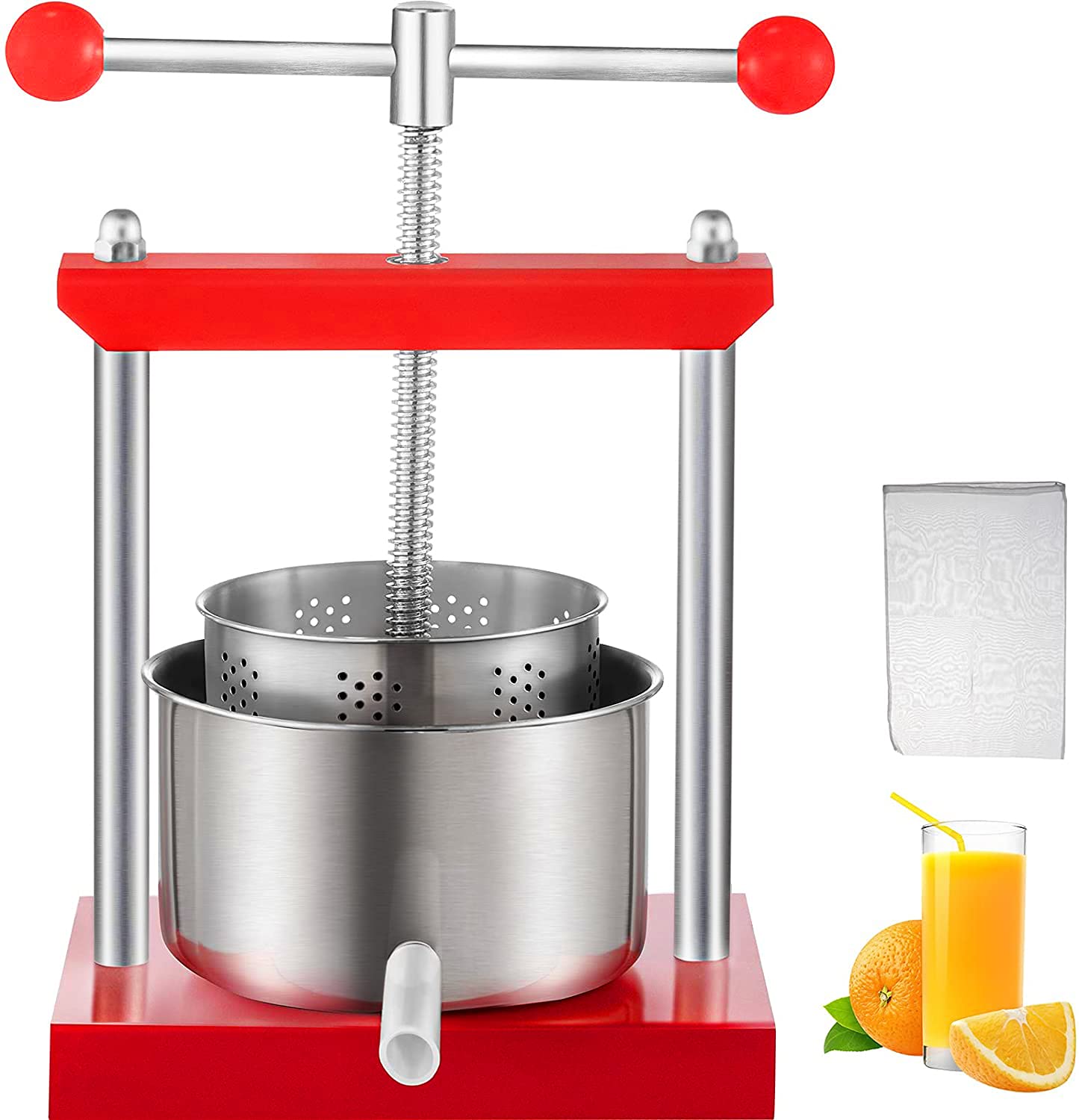 VEVOR 0.9Gal/3.5L Stainless Steel Fruit Wine Press for Grape, Apple, Berry - Dual Barrel Wine Making Machine with Power Ball Handle & 3mm Thick Plate - Perfect for Homemade Wine, Cider, Juice, Cheese and Tinctures - Ideal for Home Brewing, Winemaking & Kitchen Use