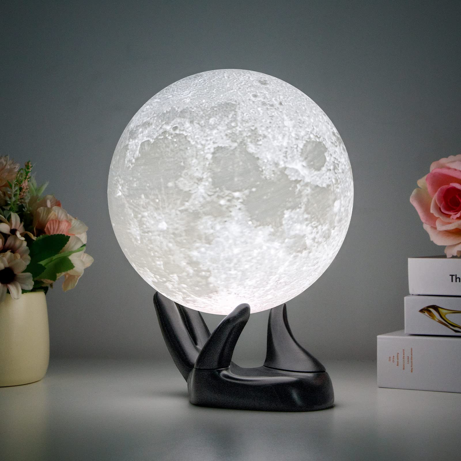 3D Printed Moon Lamp - 5.9IN 16 Color Changing Night Light with Remote & Touch Control, Perfect Mothers Day Gift, Birthday Present for Kids, Teens, Couples | Bedroom Decor, Nursery Night Light, Romantic Gift Idea (Black Hand Stand)