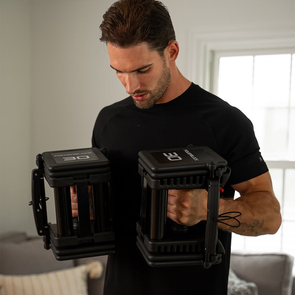 PowerBlock Pro 100 EXP Adjustable Dumbbell Set with Knurled Handles - Home Gym Equipment for Strength Training & Weight Lifting Workouts