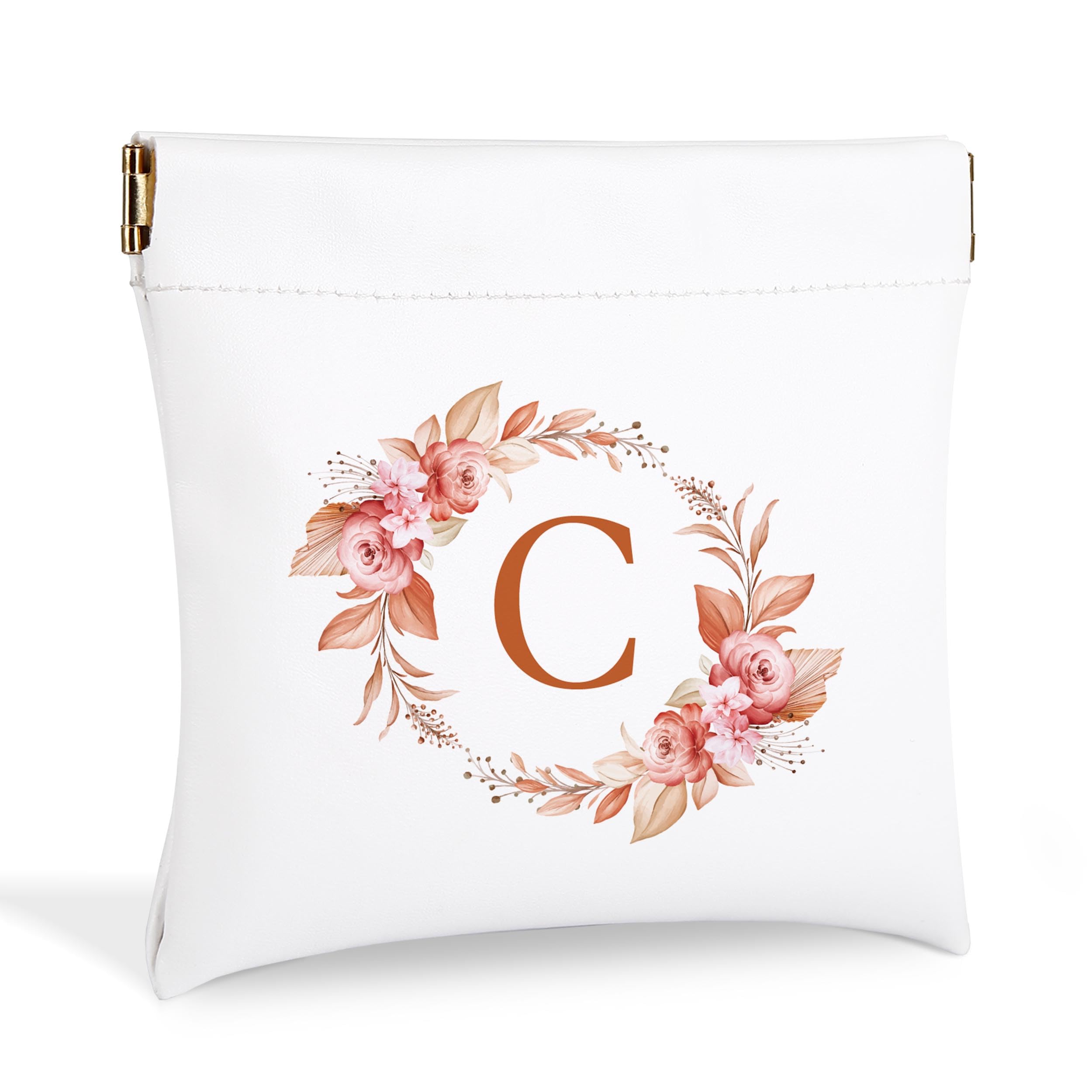 Initial Letter Monogram Cosmetic Bag for Women - Portable Makeup Pouch for Purse Organizer, Travel Jewelry & Charger Storage - Perfect Bridesmaid Gifts, Bridal Shower Favors & Birthday Presents (Great for Travel, Weddings & Daily Use)