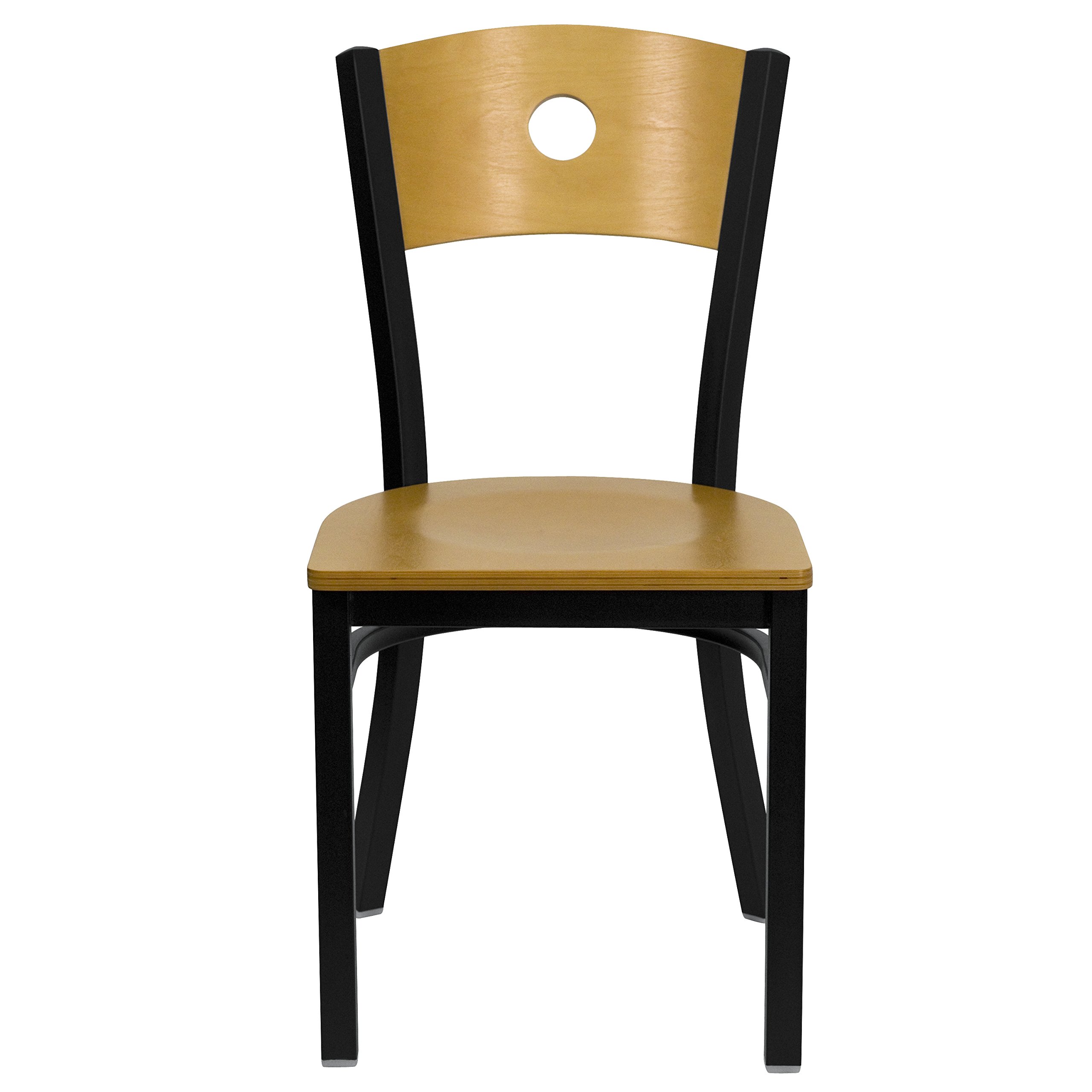 Flash Furniture HERCULES Series Black Metal Restaurant Chair with Natural Wood Back & Seat - Durable Dining Chairs for Restaurants, Cafes, and Home Kitchens