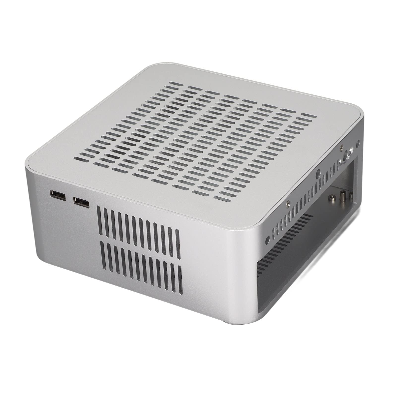 Compact Aluminum Mini ITX Computer Case - Silver HTPC Chassis with Full Ventilation Openings for Home Theater & Gaming PC Builds