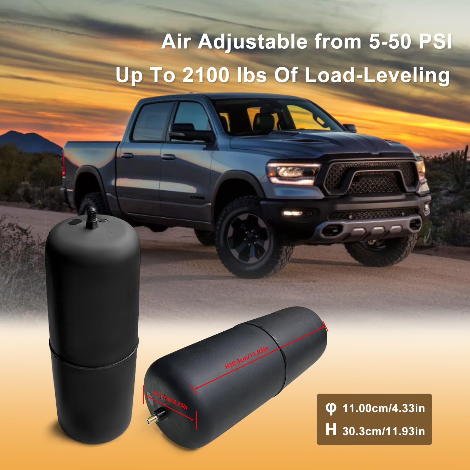 MILLISEC Air Helper Spring Bags Suspension Kit for 2009-2022 Ram 1500 & 1500 Classic Pickups - 60818HD Rear Air Spring Kit with 2100 lbs Load Leveling Capacity - Perfect for Towing, Hauling & Off-Road Adventures
