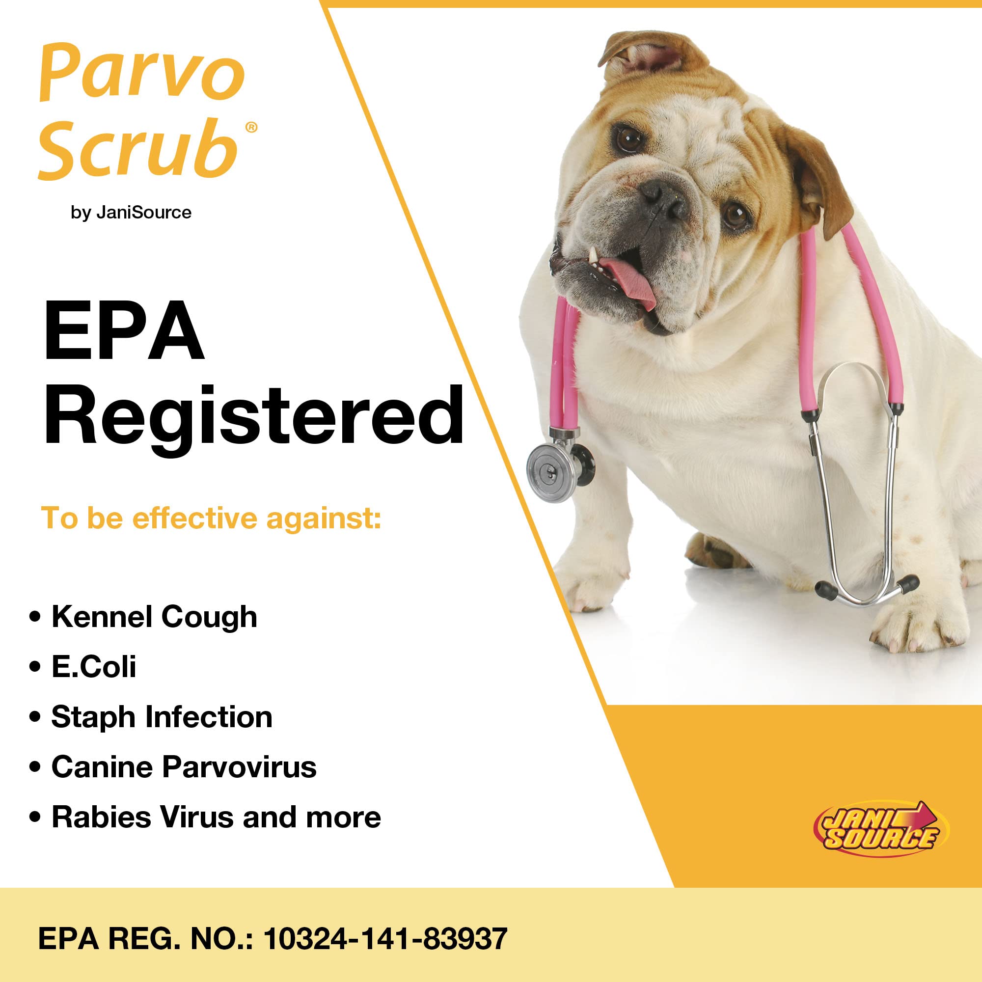 ParvoScrub Vet Grade Disinfectant & Kennel Cleaner - 1 Step Deodorizer Concentrate (4 Gallons) for Dog Kennels, Veterinary Clinics & Pet Facilities - Kills Parvovirus, Bacteria & Odors