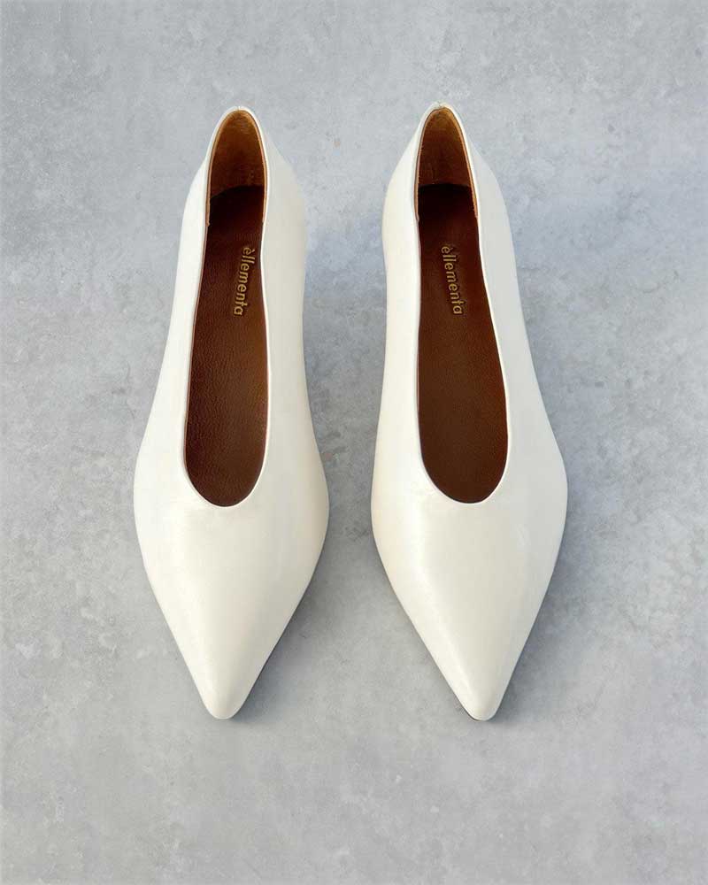 Elegant White Calfskin Leather Kitten Heel Pumps for Women - Perfect for Office, Wedding & Evening Events