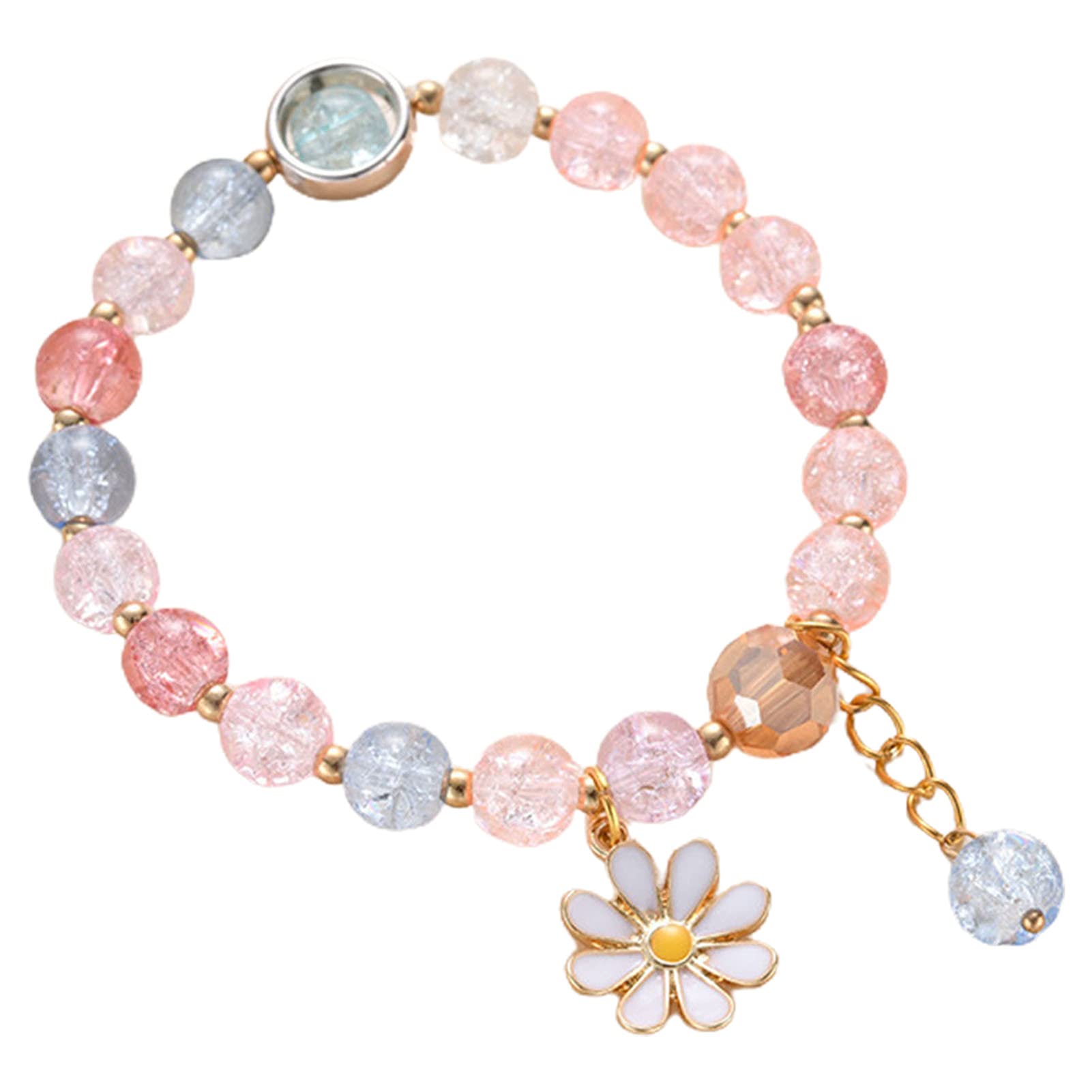 HEVIRGO Marguerite Glass Flower Dangle Bead Bangle Bracelet for Women & Girls - Elegant Jewelry Accessory for Dating, Valentine's Day Gifts, Party Wear & Everyday Fashion
