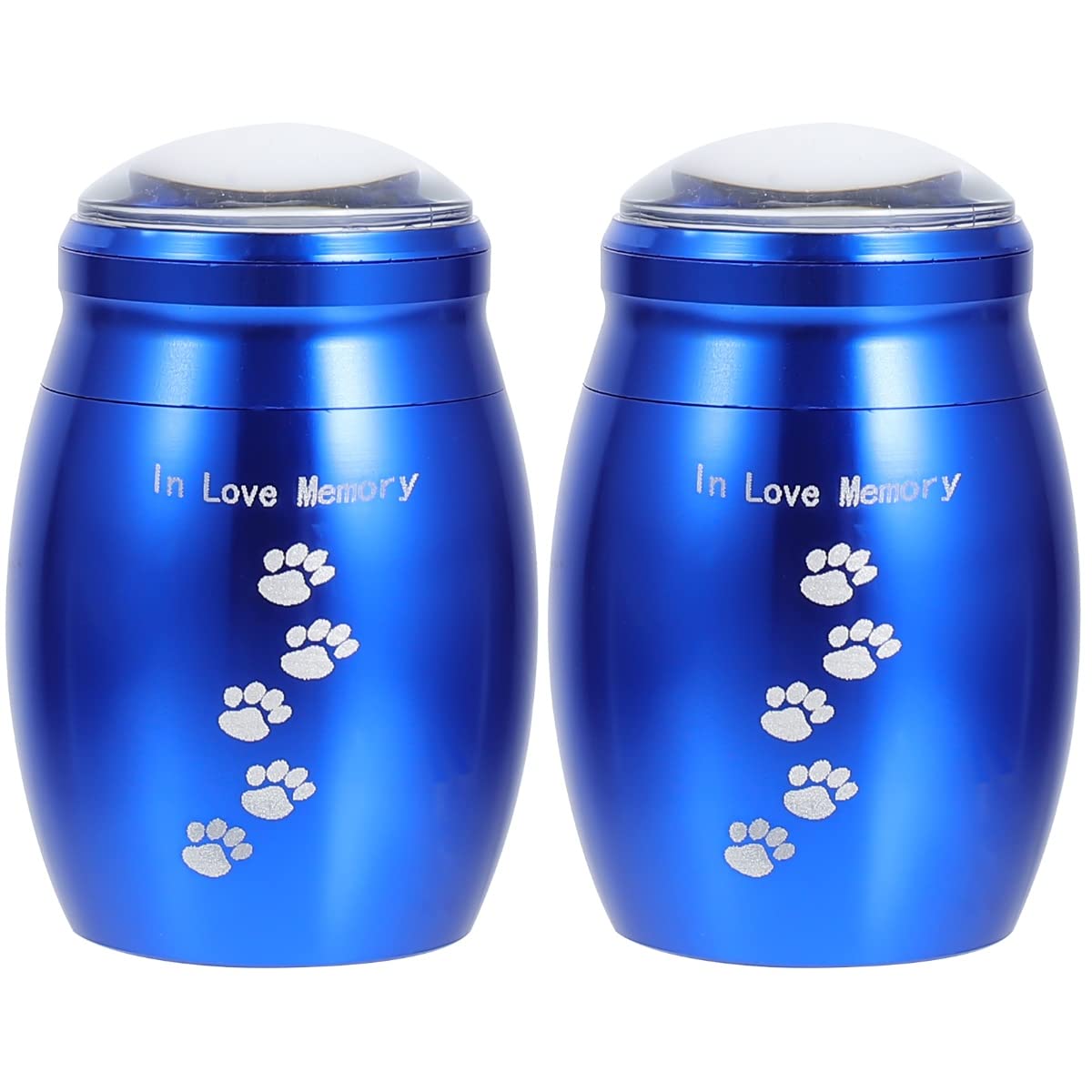 ULTNICE 2-Pack Small Pet Keepsake Urns - Stainless Steel Mini Cremation Urn with Paw Print Design for Dog, Cat & Bird Ashes - Memorial Ash Holder for Pets & Humans - Perfect for Home Memorials & Pet Loss Gifts (Blue)