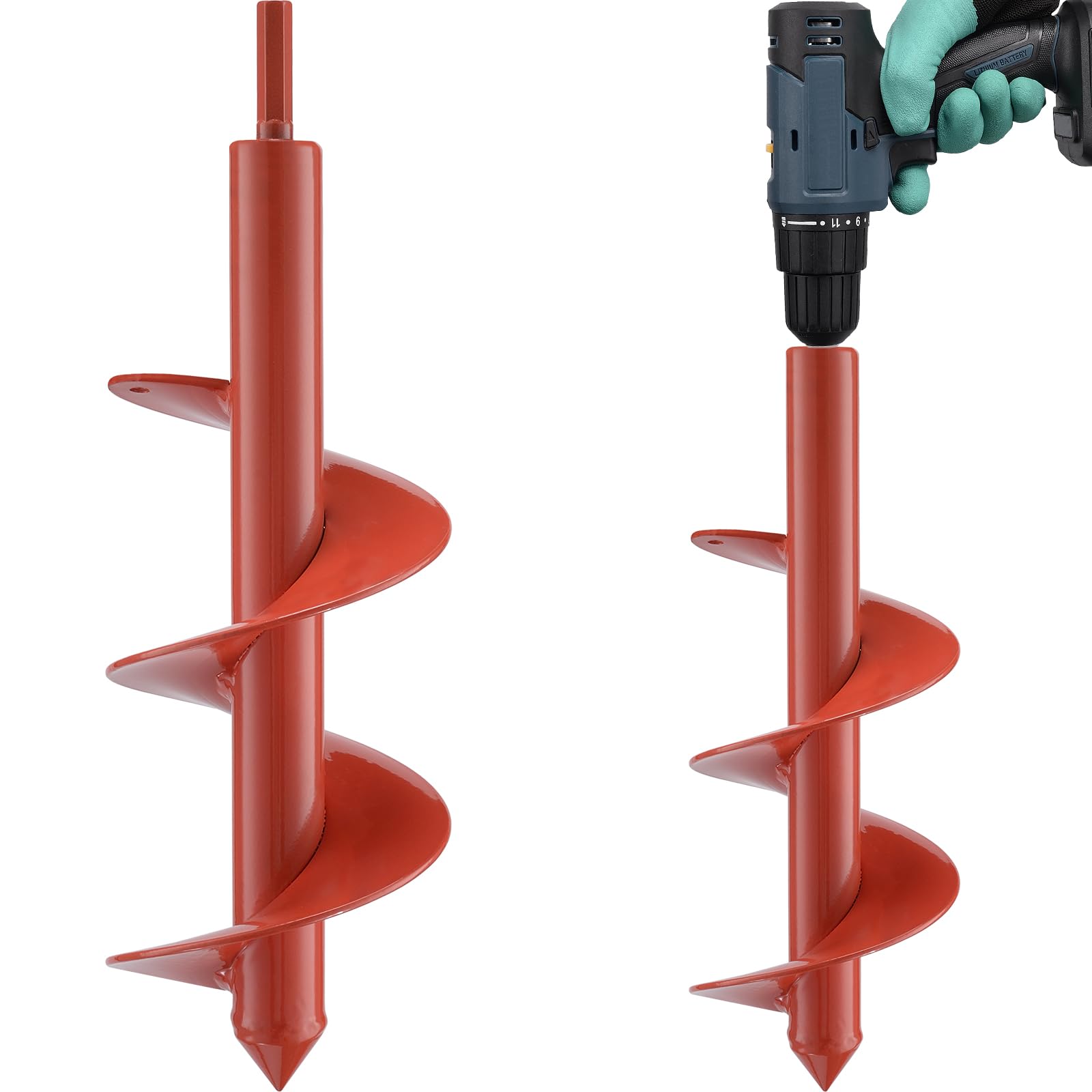 4 x 12 Inch Garden Auger Drill Bit for Planting - Hex Drive Bulb Planter Tool for Post Hole Digging, Flower Bulbs & Rapid Planting (Orange) - Perfect for Gardening, Landscaping & DIY Projects