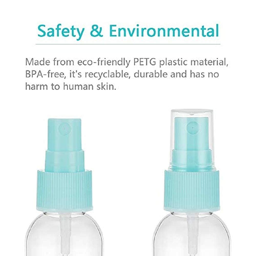Transparent Refillable Spray Bottles for Toiletries, Cosmetics, Shampoo & Perfume - Fine Mist Empty Reusable Travel Bottle Set with Pouch (Blue) | Perfect for Travel, Gym & Home Organization