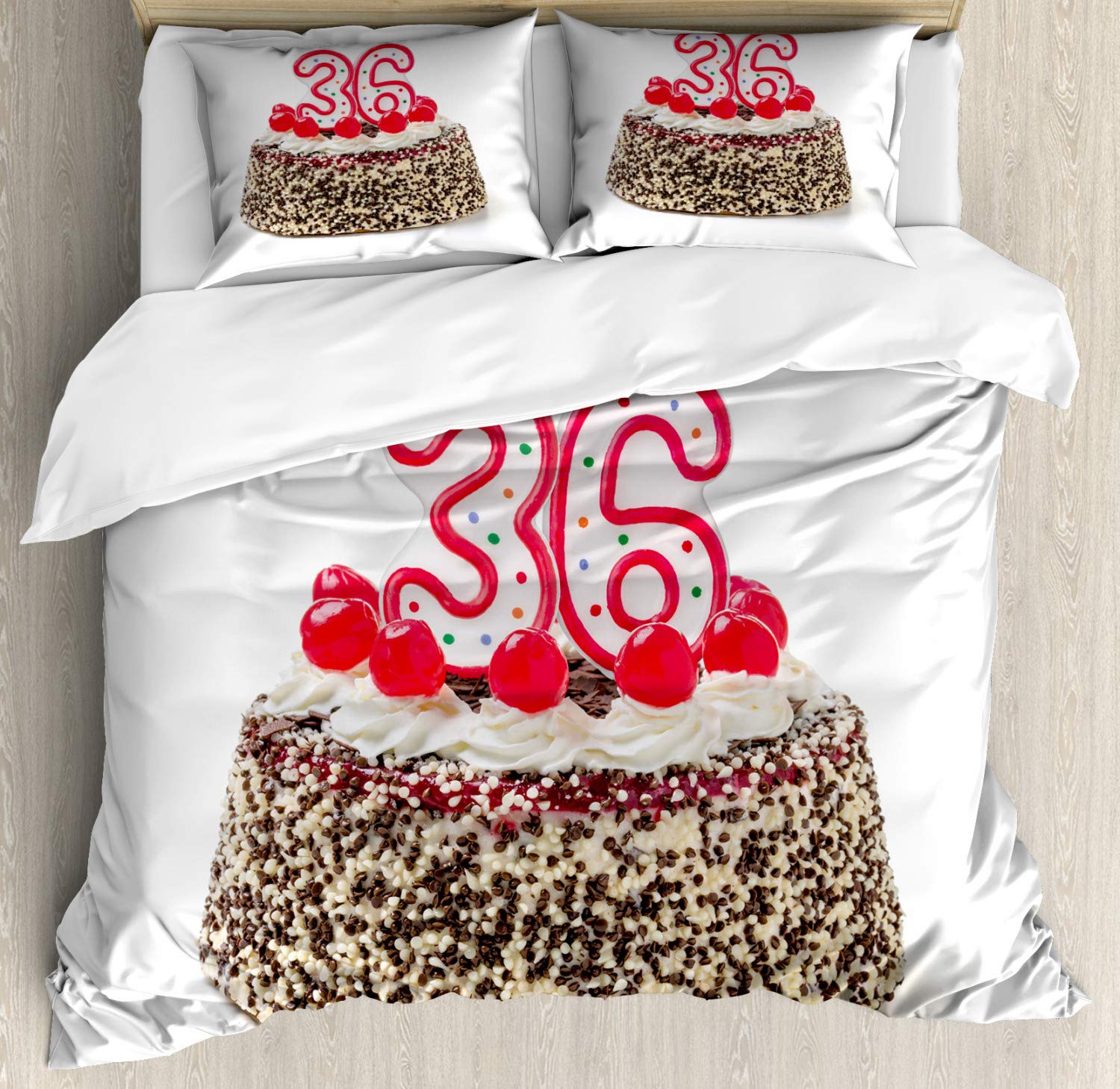 Ambesonne 36th Birthday Duvet Cover Set - Happy Birthday Party Theme Cake with Candles & Sprinkles Print - 3 Piece Bedding Set with 2 Pillow Shams - California King Size - Vibrant Multicolor - Perfect for Birthday Decorations & Bedroom Makeovers