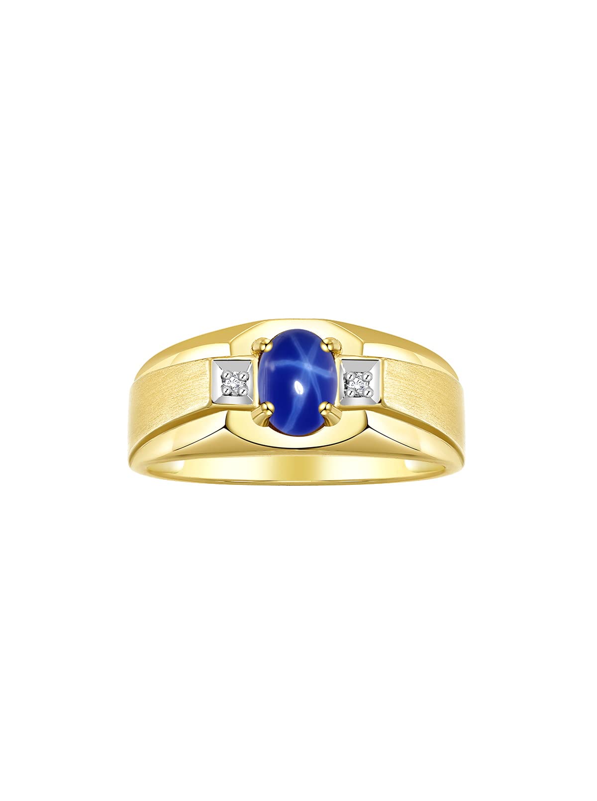 Rylos Men's Classic 7X5MM Oval Gemstone & Diamond Ring - Yellow Gold Plated Silver Birthstone Rings for Men Size 8-13 | Wedding, Engagement, Anniversary & Gift for Him