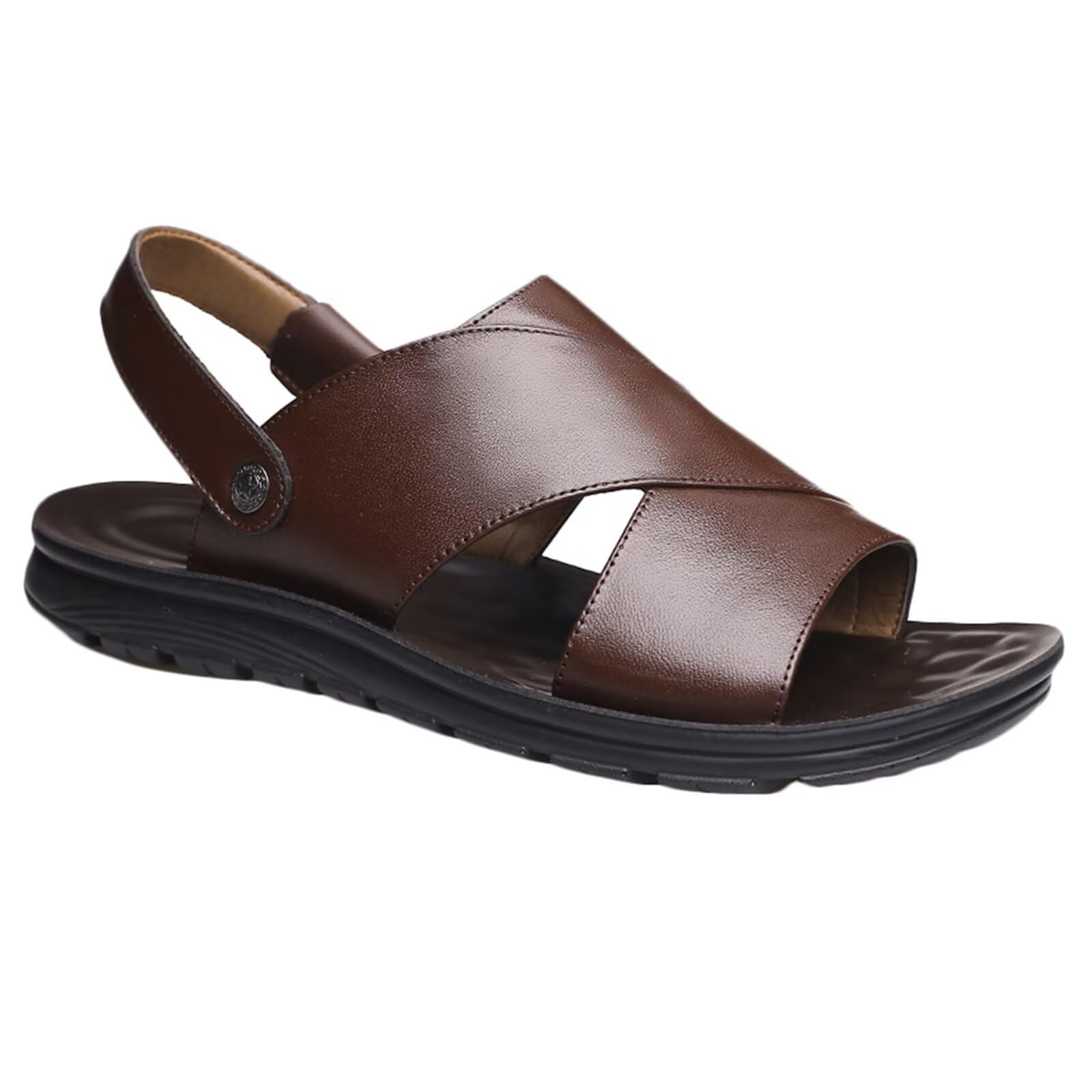 Men's Leather Walking Sandals - Comfortable Outdoor Hiking Shoes & Beach Slippers for Summer Travel, Camping, and Water Activities