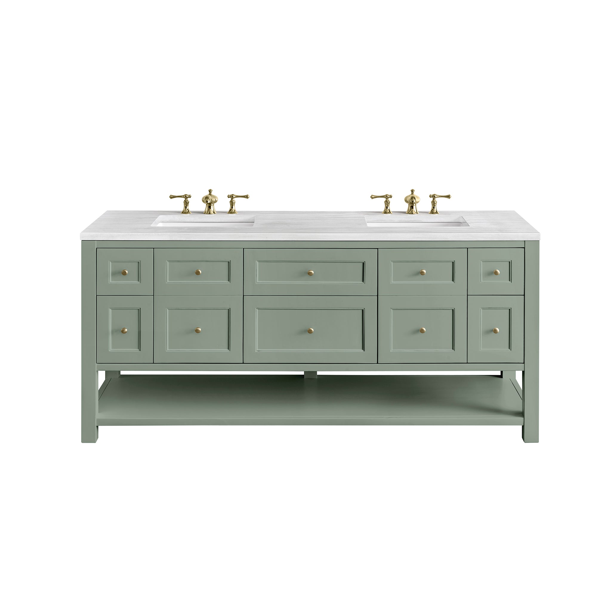 Breckenridge 72-Inch Double Bathroom Vanity with Smokey Celadon Finish & 3CM Arctic Fall Quartz Countertop - Perfect for Master Bathroom Renovation and Modern Home Decor