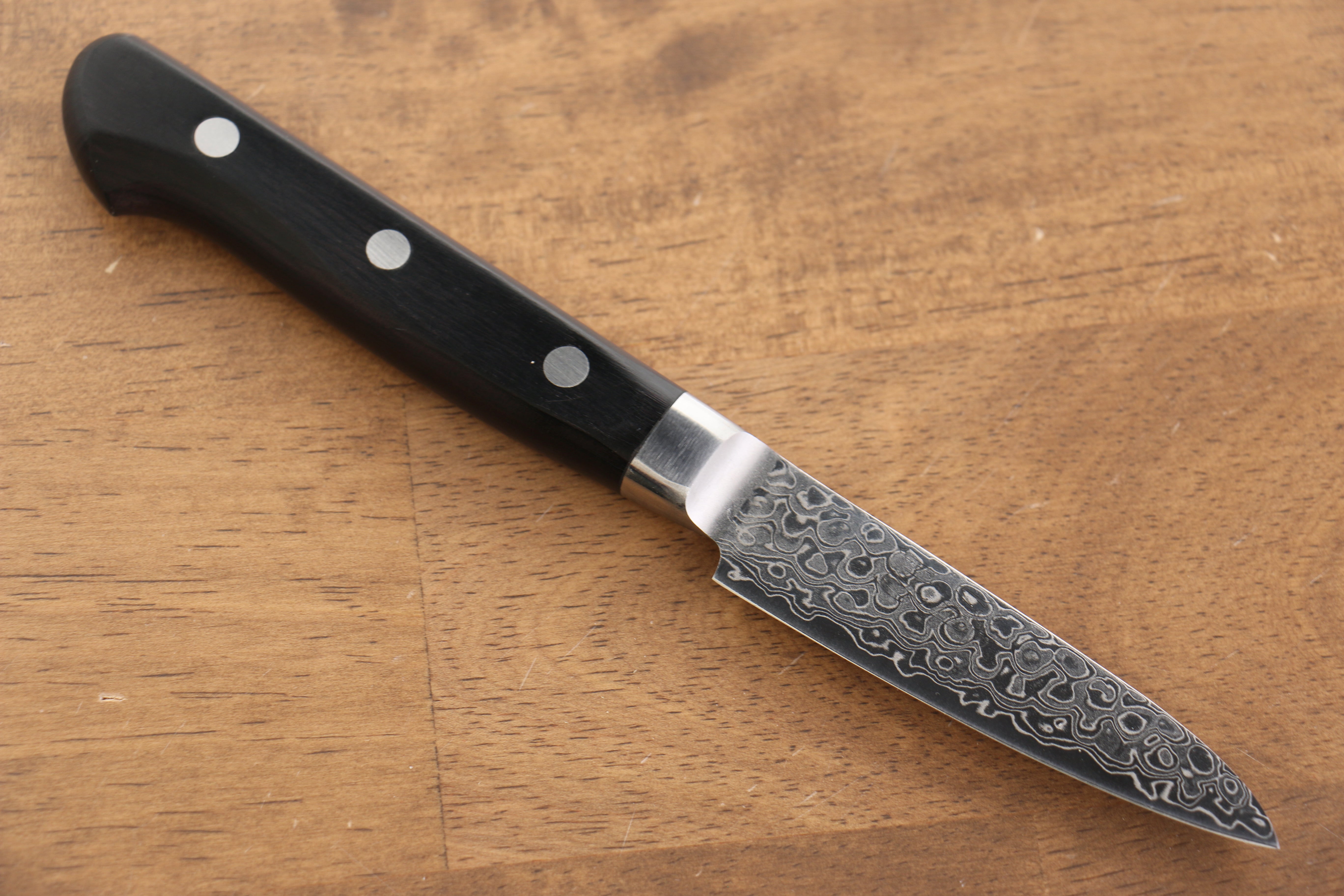 Seisuke Kagami AUS10 Damascus Petty Knife 80mm - Mirrored Finish, Black Pakkawood Handle - Perfect for Slicing, Peeling & Precision Kitchen Tasks