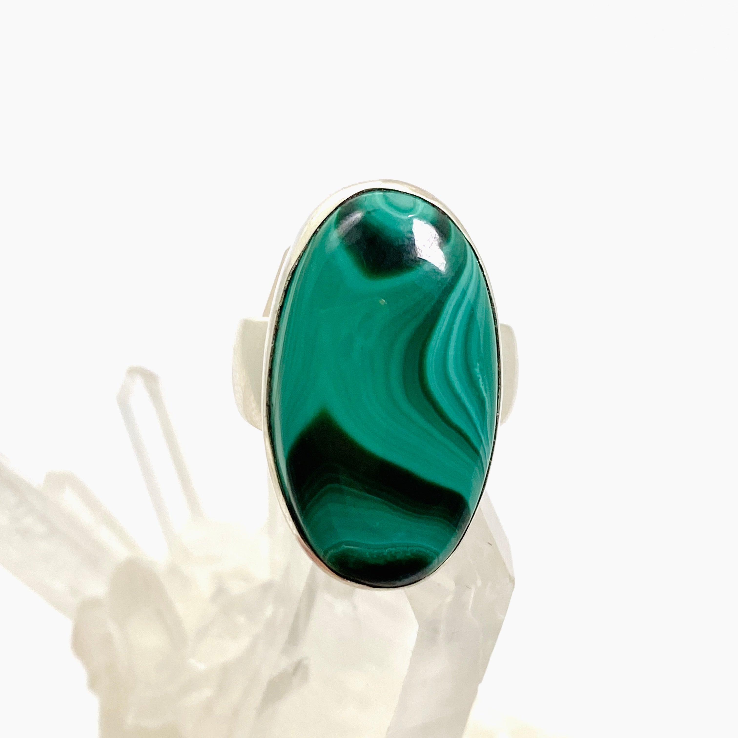 Natural Malachite Oval Cabochon Sterling Silver Ring Size 6 - Handmade Gemstone Jewelry for Women, Perfect for Gift Giving & Special Occasions