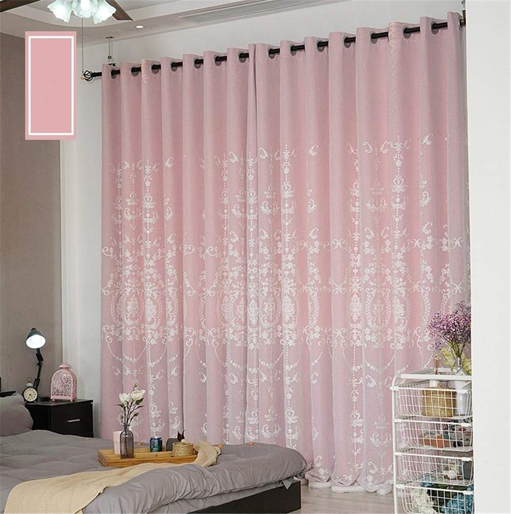 Double Layer European Floral Embroidered Sheer Curtain with Blackout Lining - Grommet Top Window Drapes for Girls Bedroom, Nursery & Living Room (1 Pair, Non-Removable Sheer) - Elegant Home Decor & Light Control Solution