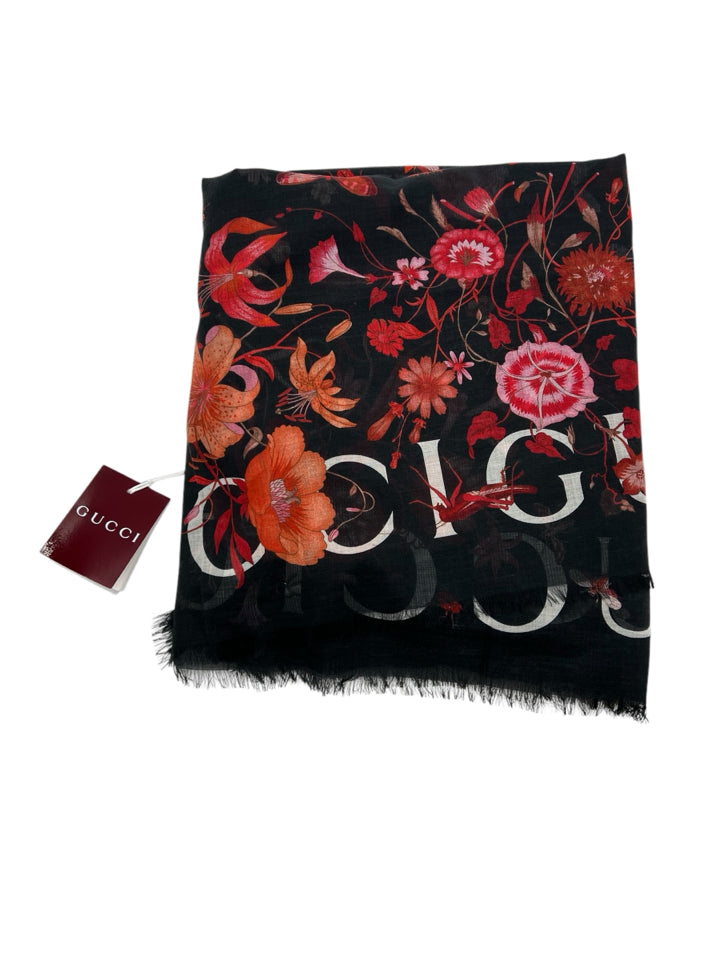 Gucci Black Floral Print Silk Scarf - Luxury Fashion Accessory for Women, Perfect for Gifts, Parties & Everyday Elegance