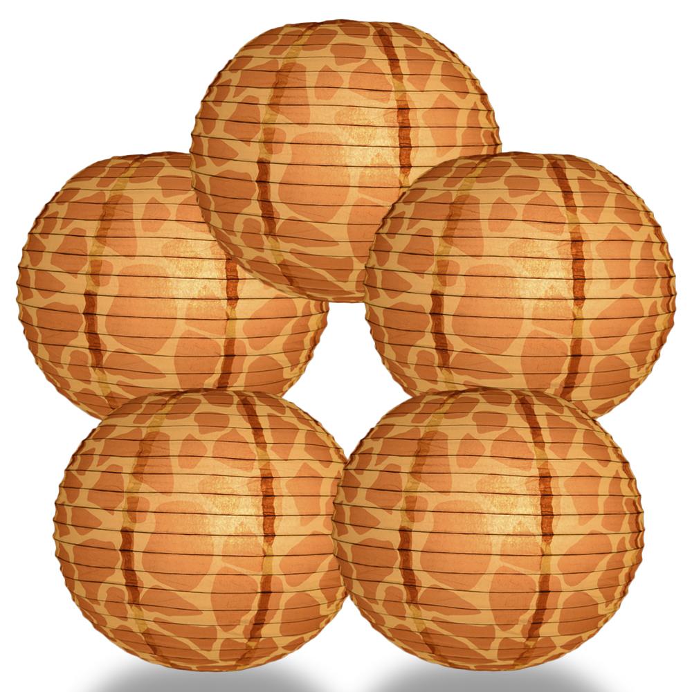 5 Pack 14 Inch Giraffe Print Paper Lanterns - Decorative Party Lights for Birthday, Wedding, Baby Shower & Home Decor