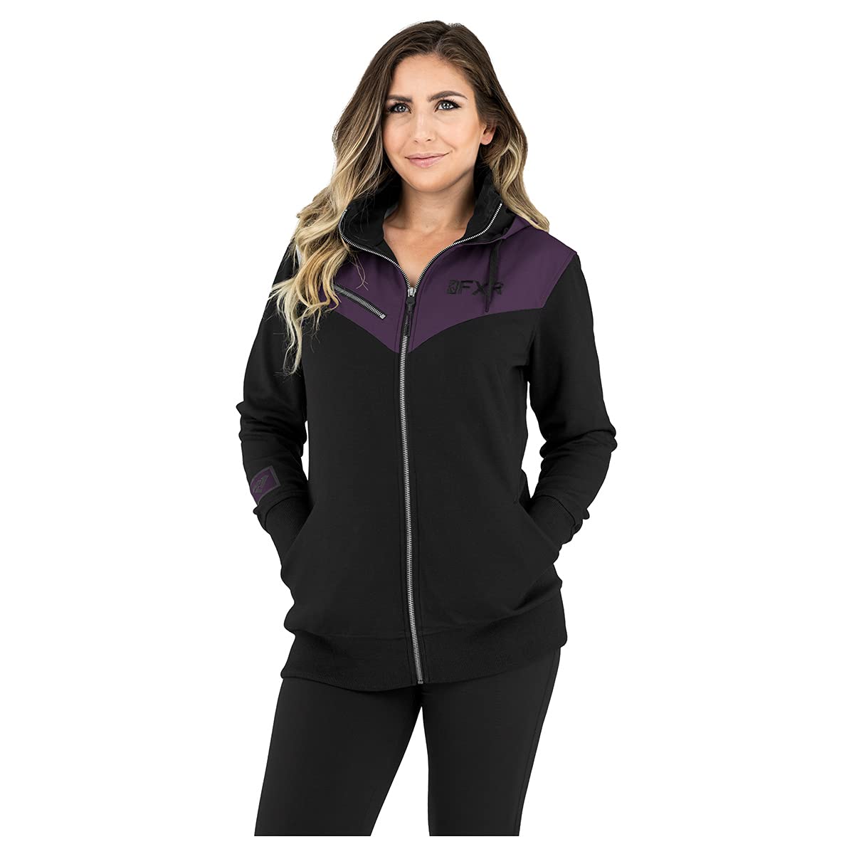 Women's Fleece Lined Hoodie - Soft Comfortable Pullover Sweatshirt for Casual Wear, Workout & Outdoor Activities - Black/Plum - Size L