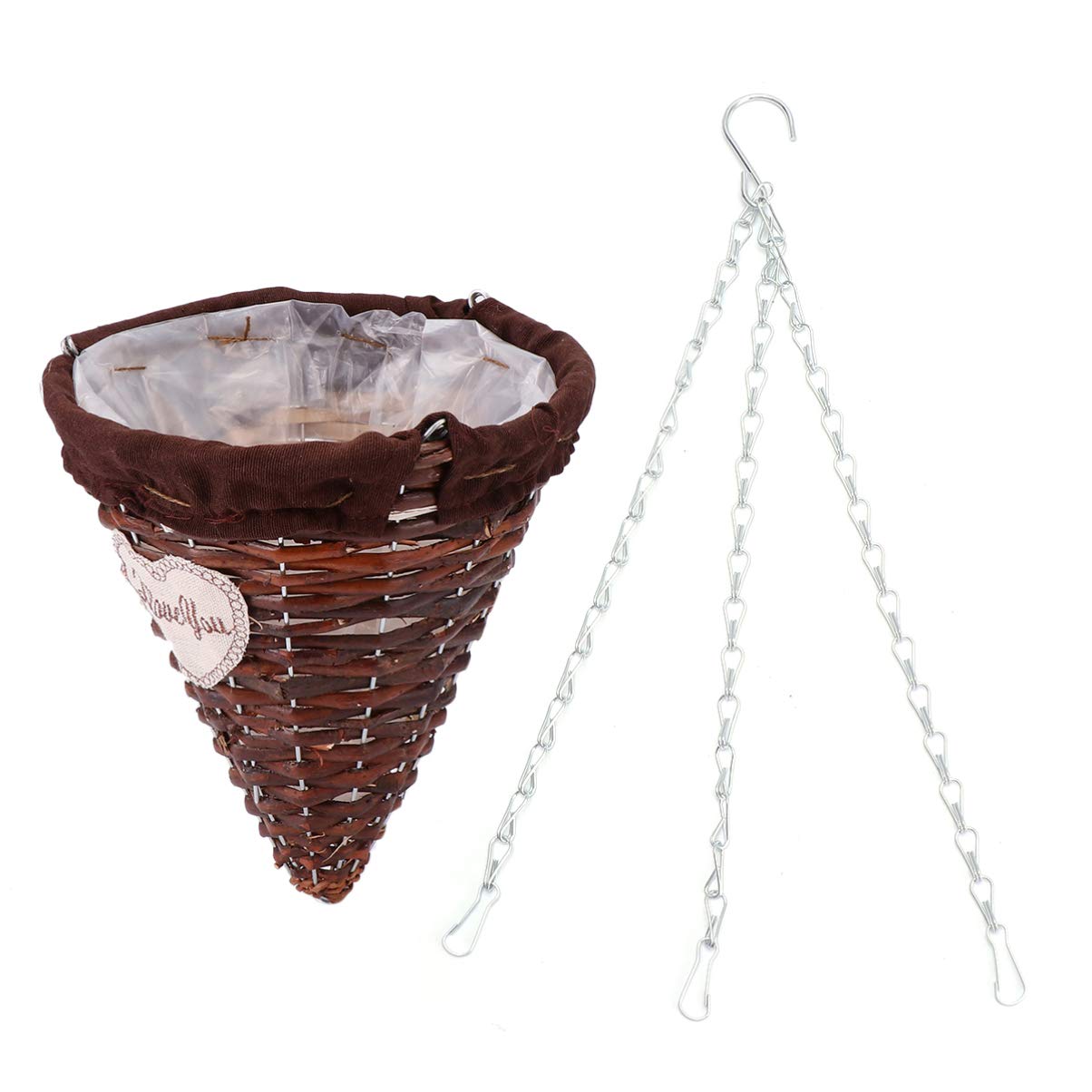 DOITOOL Wicker Hanging Planter Basket - Indoor/Outdoor Garden Plant Pot with Drain Hole & Chain - Boho Home Decor for Patio, Porch, Balcony (Coffee Cone Style) - Perfect for Succulents, Herbs & Flowers