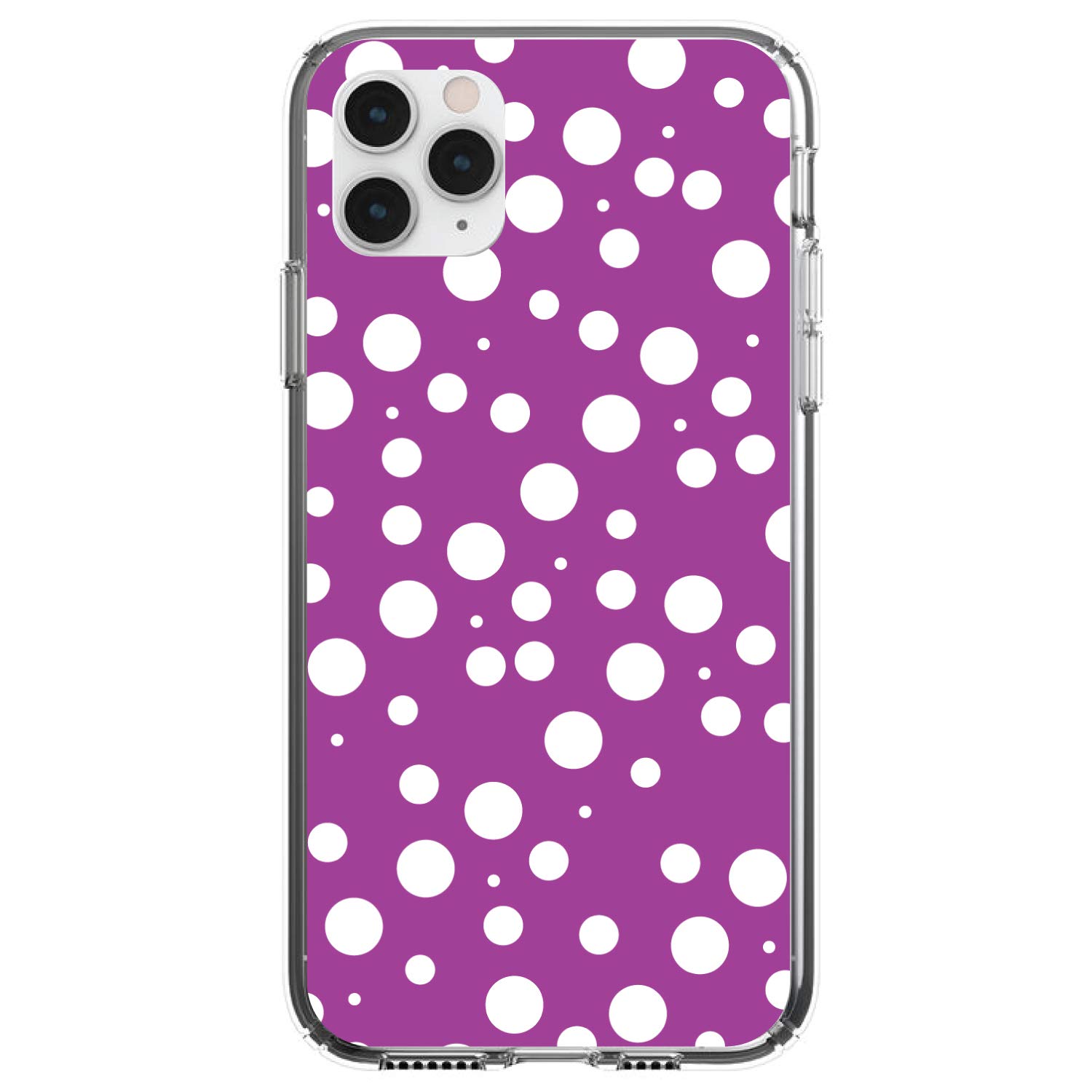 iPhone 12 Pro MAX Clear Shockproof Hybrid Case (6.7 Inch) with TPU Bumper, Acrylic Back & Tempered Glass Screen Protector - Fuchsia White Polka Dot Design - Perfect for Everyday Protection, Travel & Work