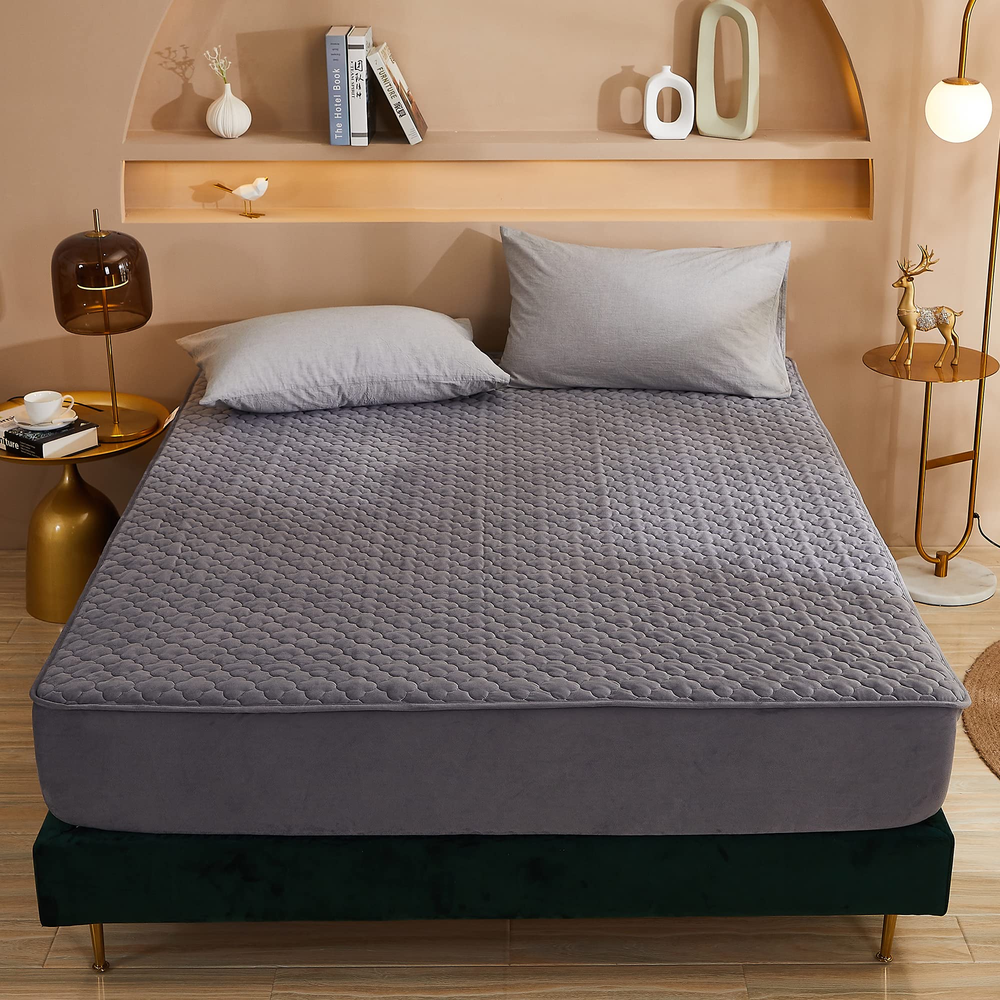 Premium Flannel Fitted Sheet - Ultra Soft Heavyweight Non-Slip Mattress Protector Cover for Twin XL Beds | Cozy Winter Bedding & Dorm Room Essentials (Grey)