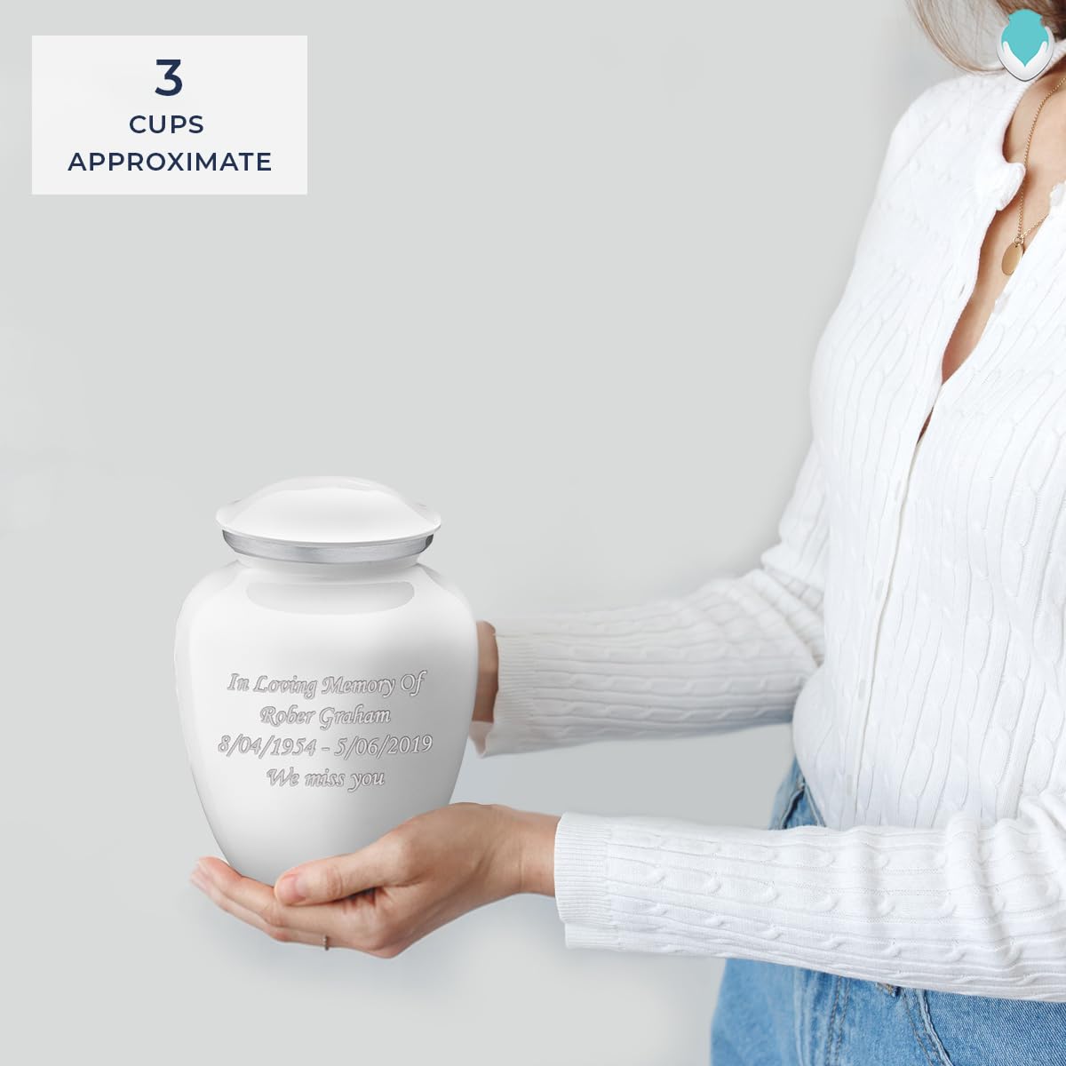 Personalized Small Cremation Urn for Human Ashes - Elegant White Funeral Urn for Women & Men - Holds 44 lbs - Perfect for Home Memorials, Funeral Services & Ash Scattering Ceremonies