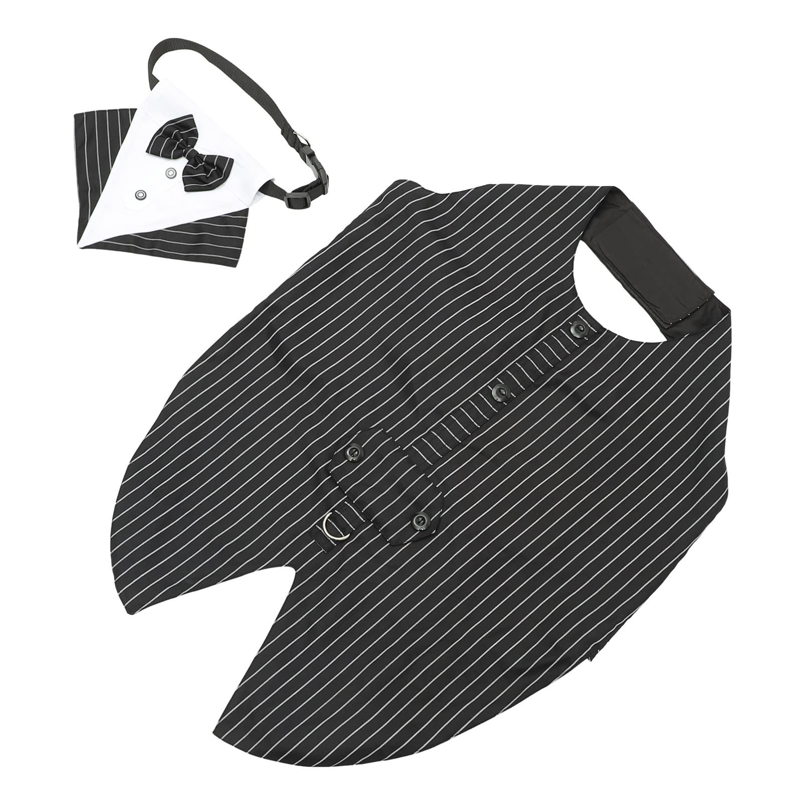 POPETPOP Kitten & Dog Formal Wear Set - Tuxedo, Bandana & Bow Tie for Weddings & Special Occasions | Gentleman Pet Suit Vest & Shirt Collar Accessories | Perfect for Pet Weddings, Parties & Photo Shoots (Black, M)